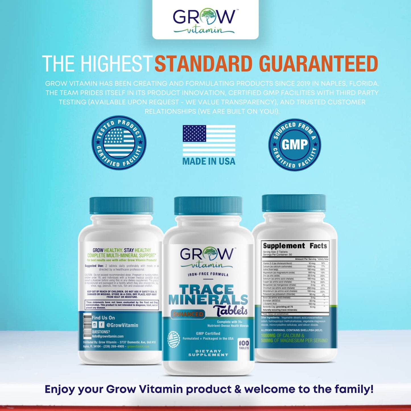Grow Vitamin Trace Minerals Enhanced Complex – 100 Tablets, 70+ Minerals