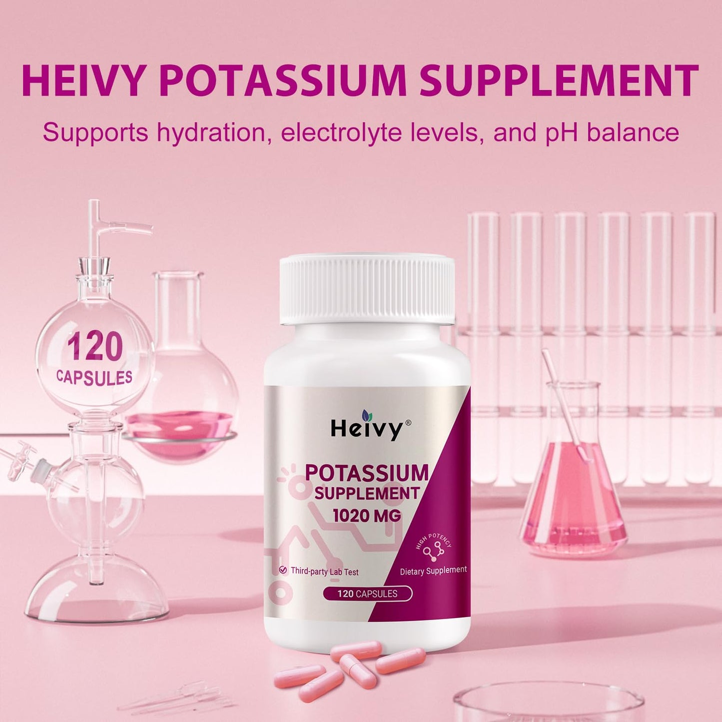 Heivy Potassium Supplement 1020 mg | Electrolyte Balance & Heart Health | 120 Veggie Capsules