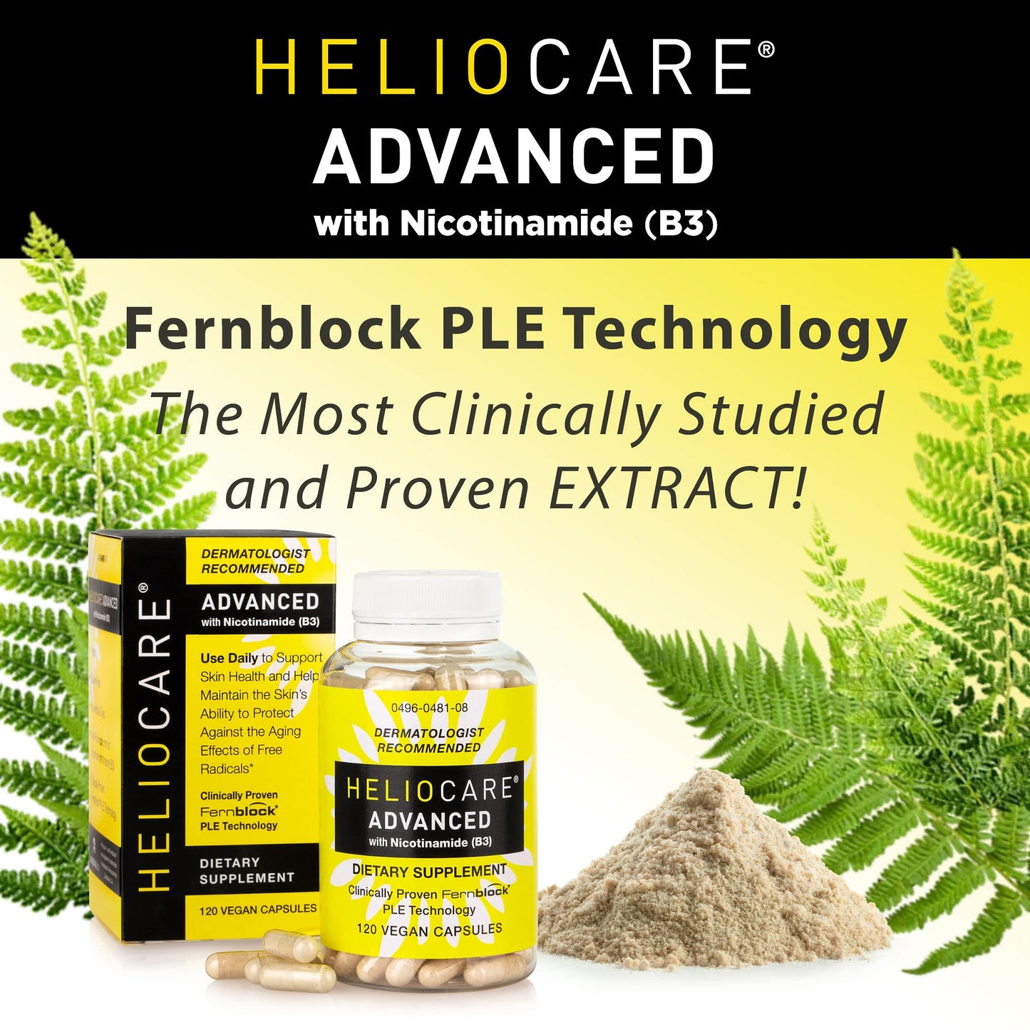 Heliocare Advanced Niacin B3 Supplement | Fernblock PLE 240mg per Serving - 120 Vegan Capsules