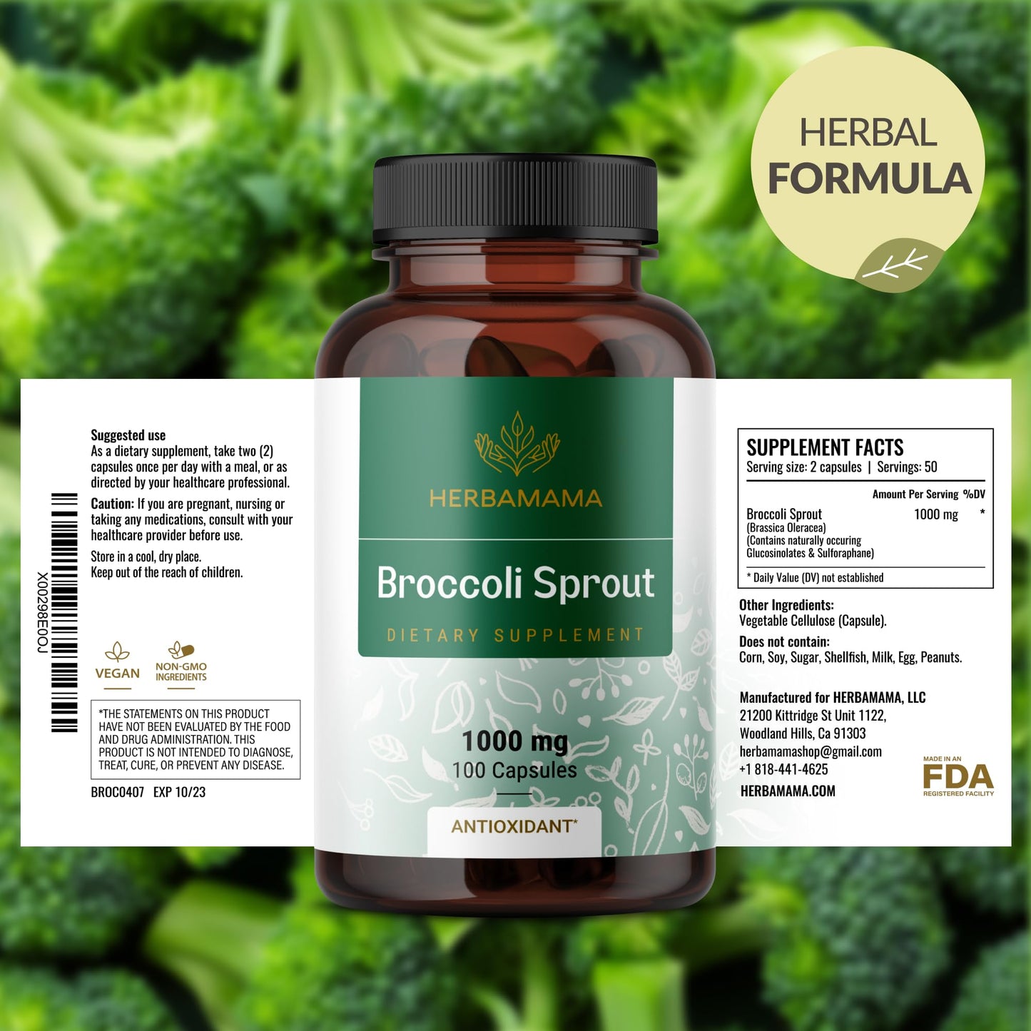 HERBAMAMA Broccoli Sprouts Capsules – 1000mg Broccoli Sprout Extract, Vegan & Non-GMO | Immune & Antioxidant Support (Pack of 2)