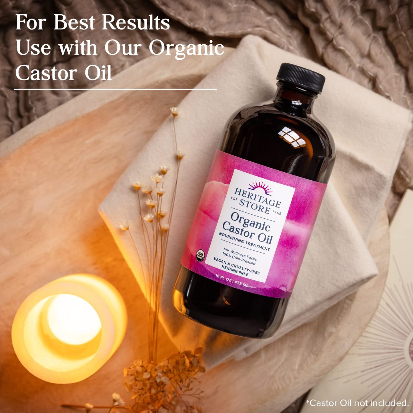 HERITAGE STORE Cotton Flannel Castor Oil Pack Wrap 13x15in – Soft, Reusable, Vegan & Cruelty-Free