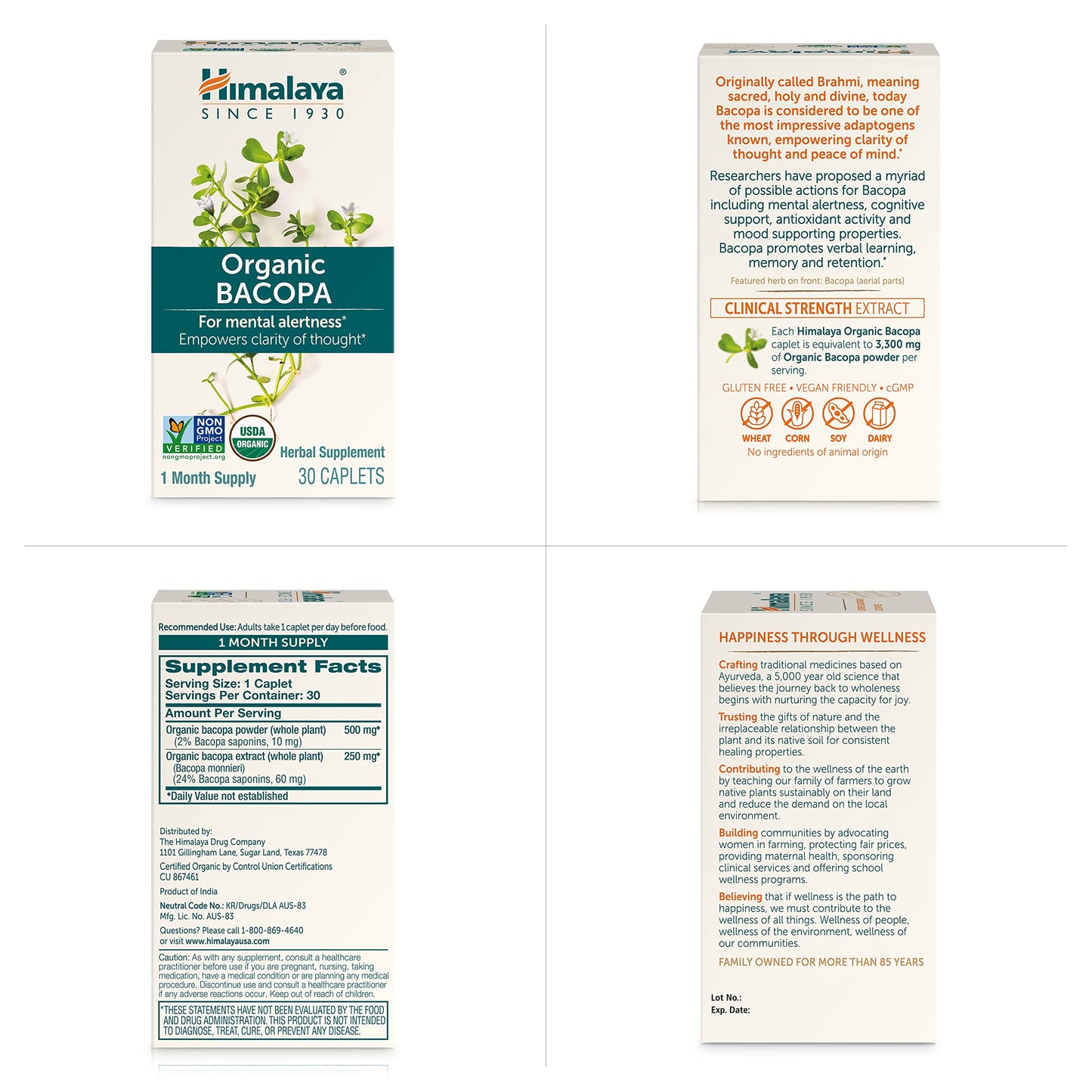 Himalaya Bacopa Monnieri Nootropic – Organic Mind Support, 750 mg, 60 Caplets