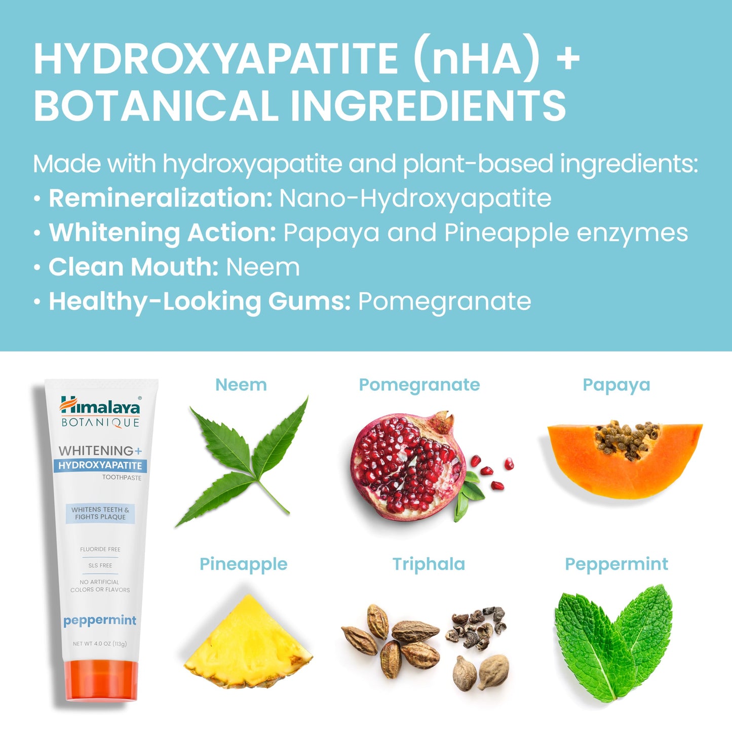 Himalaya Botanique Whitening + Hydroxyapatite Toothpaste – Peppermint, Nano Hydroxyapatite for Remineralization & Enamel Support | Gluten Free, 4 oz, 2-Pack