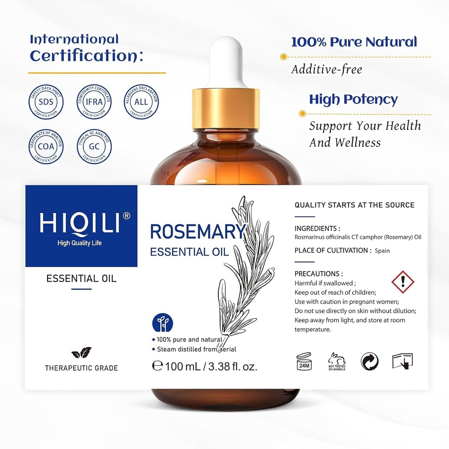 HIQILI Rosemary Essential Oil for Diffuser - 3.38 Fl Oz (Pack of 1)