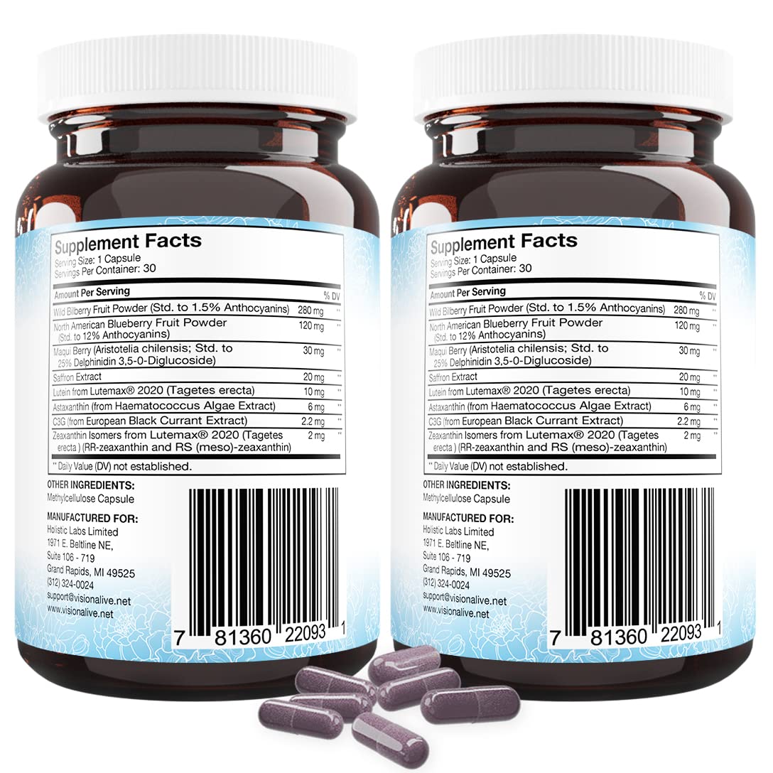 Holistic Health Labs Vision Alive Max – Eye Health Supplement with Lutemax 2020, 8 Natural Ingredients (30 Count x 2)