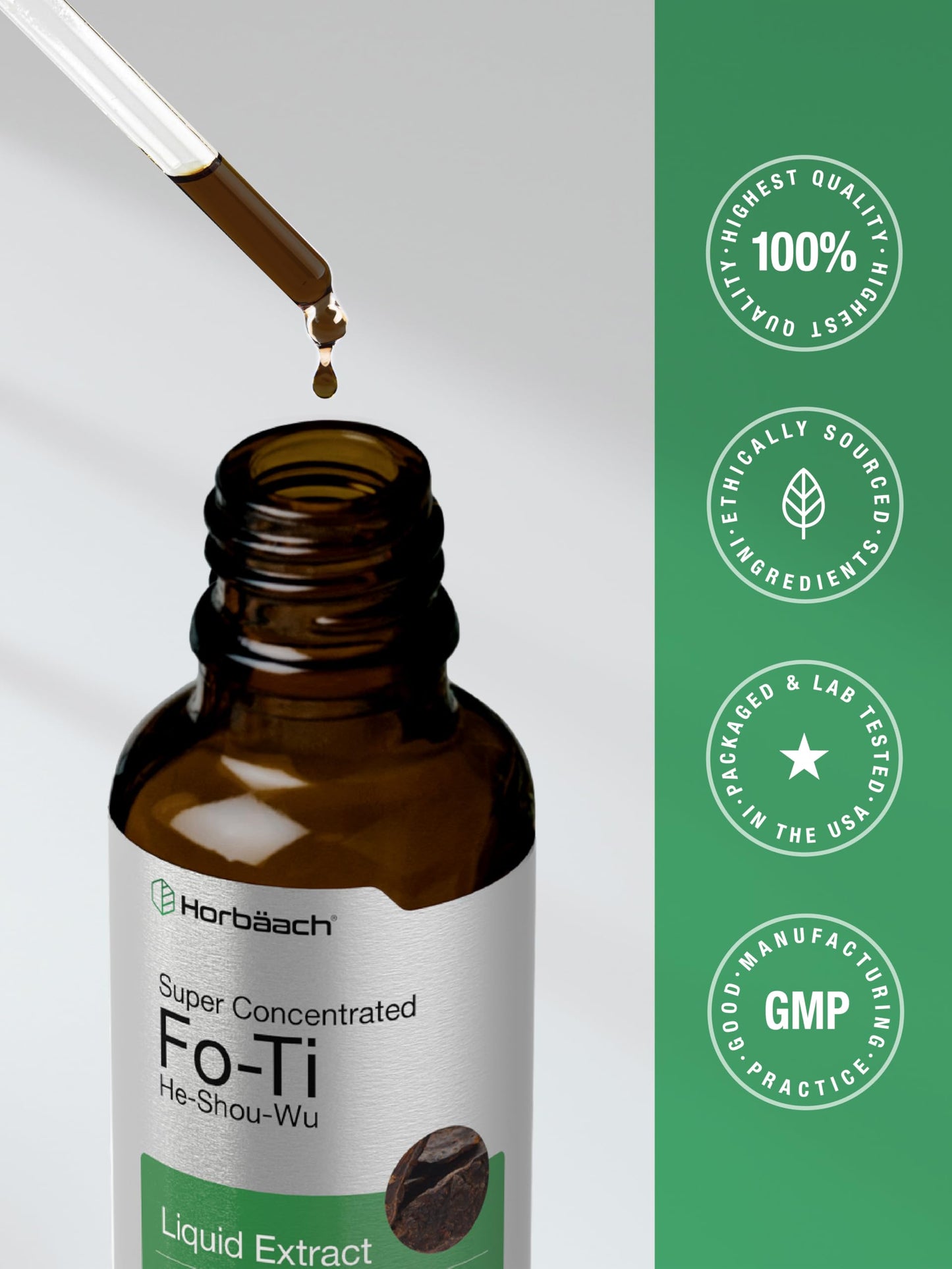Horbäach FoTi Herb Liquid Root Extract – 2 oz | He Shou Wu | Alcohol Free | Gluten Free | Non-GMO