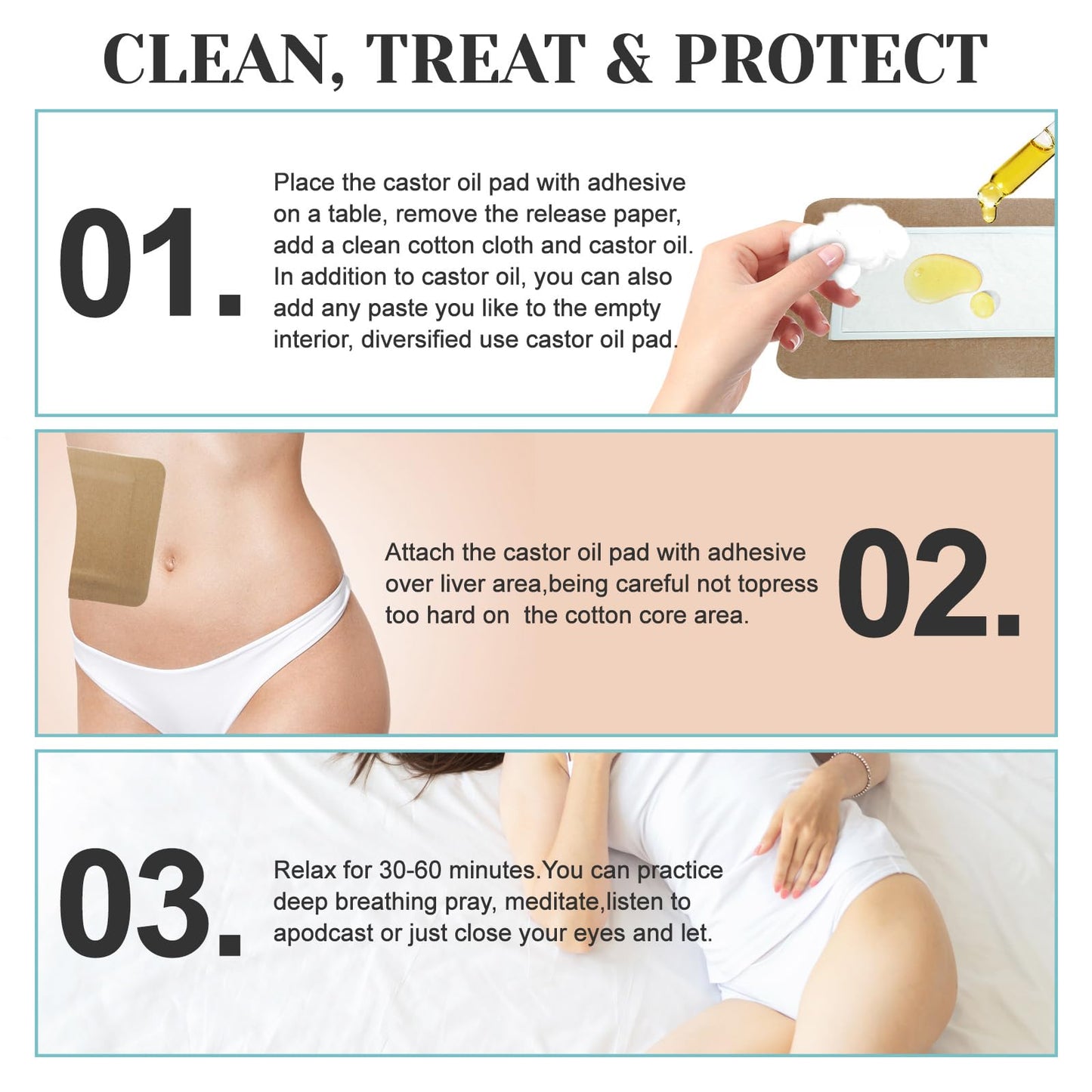 20Pcs Disposable Castor Oil Packs for Stomach – Self-Adhesive Belly Wrap