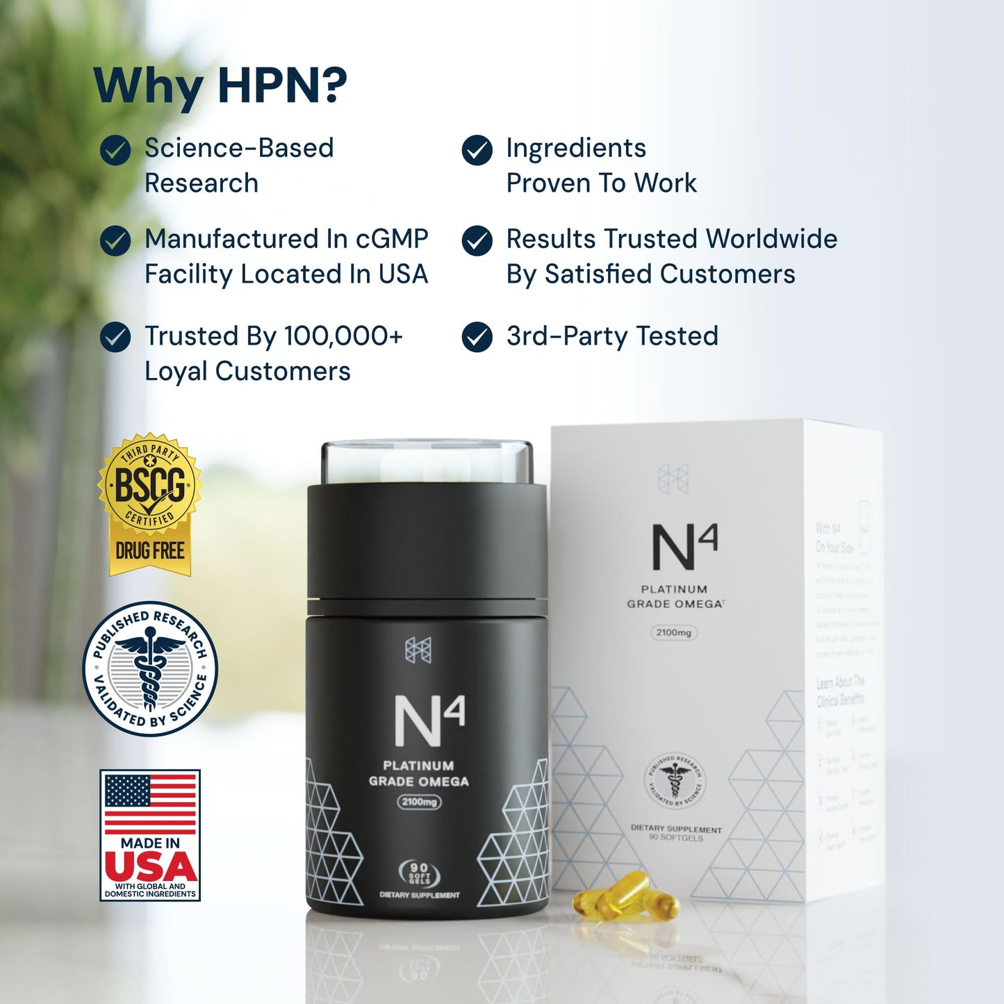 HPN N(4) Icelandic Omega-3 Fish Oil – 3,000 mg EPA/DHA, 90 Softgels | Joint & Brain Health