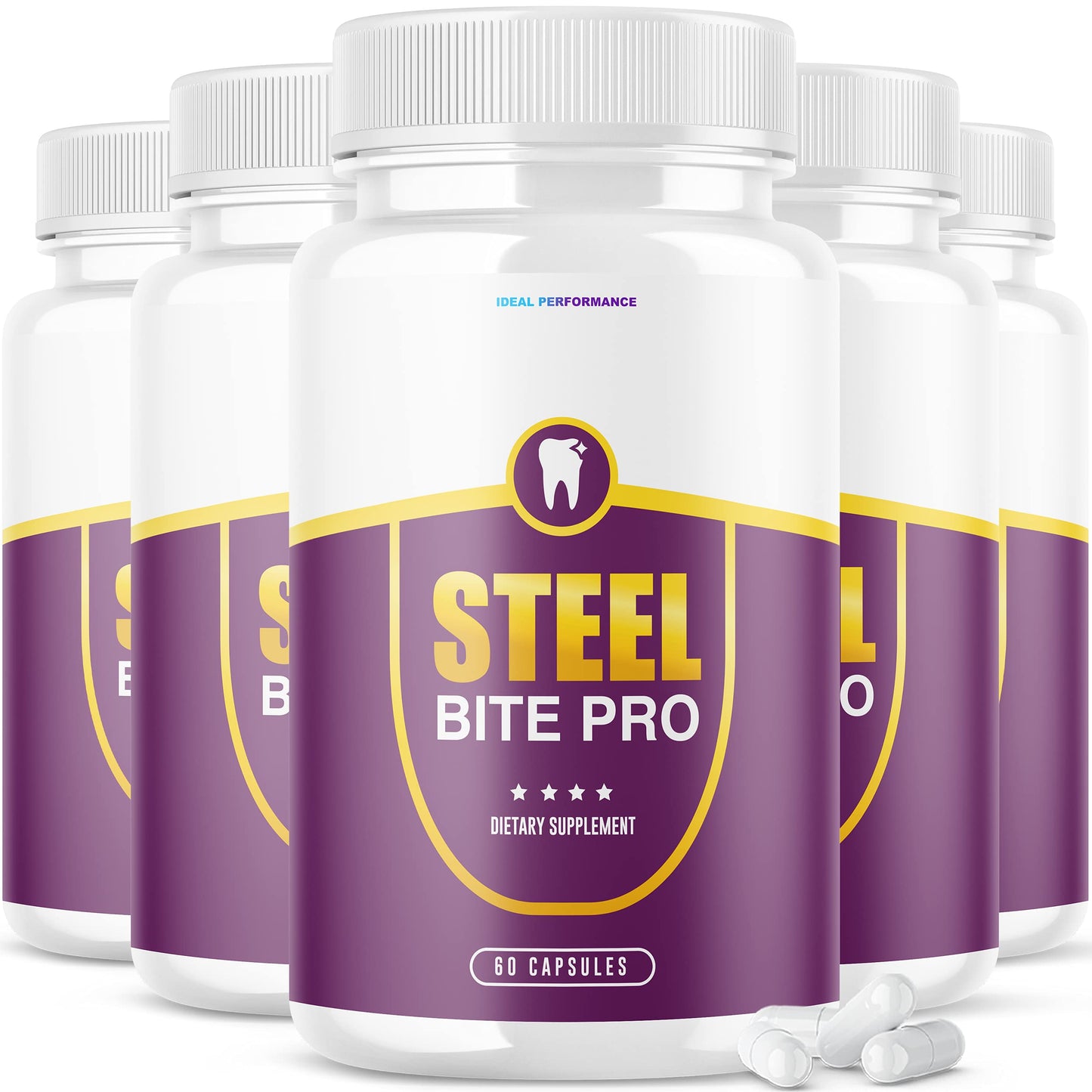 IDEAL PERFORMANCE 5 Pack Steel Bite Pro Teeth Supplement - 300 Capsules (Gum Repair)