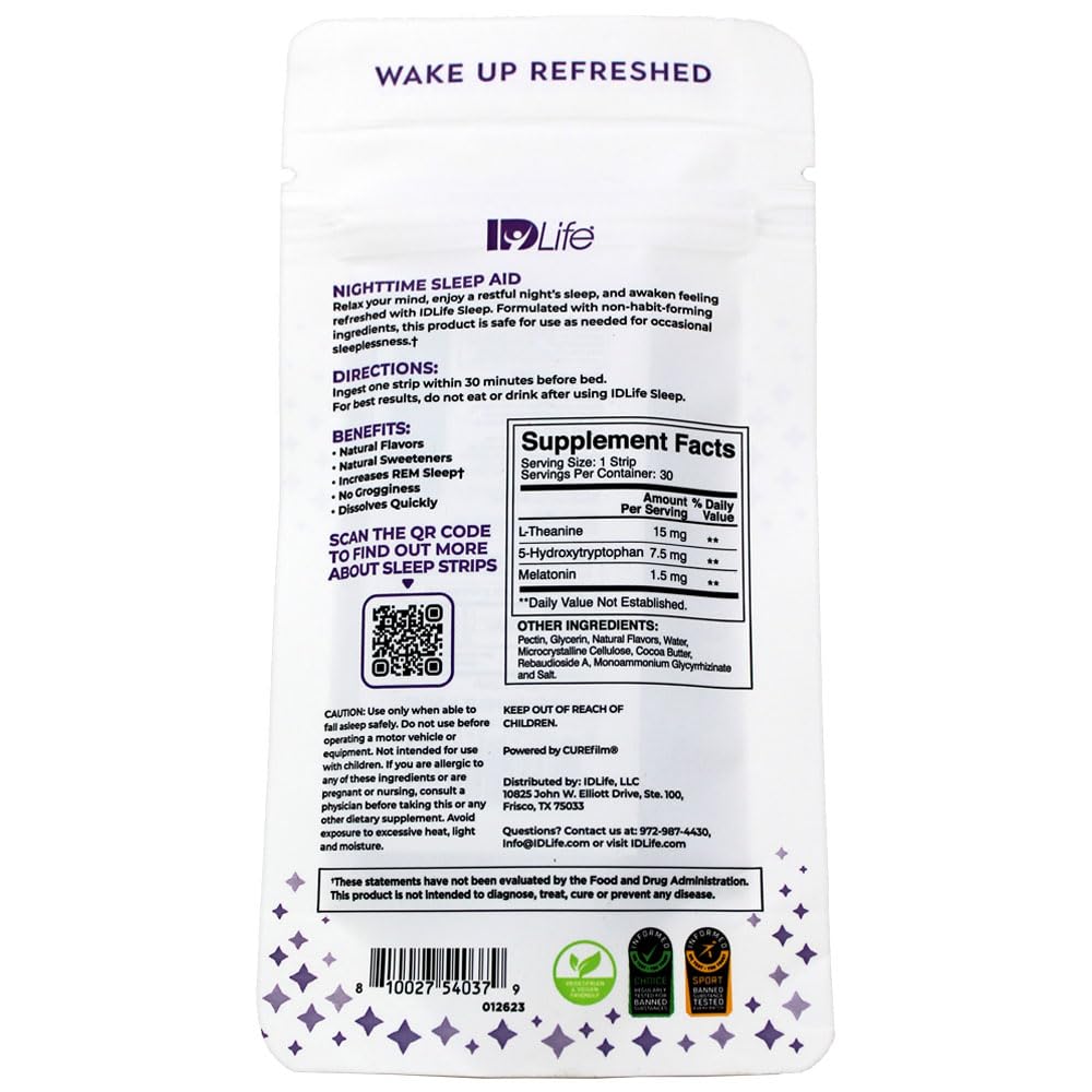 IDLife Sleep Strips – Non-Habit Forming Sleep Aid with Melatonin, L-Theanine & 5-HTP | 30 Mint Strips