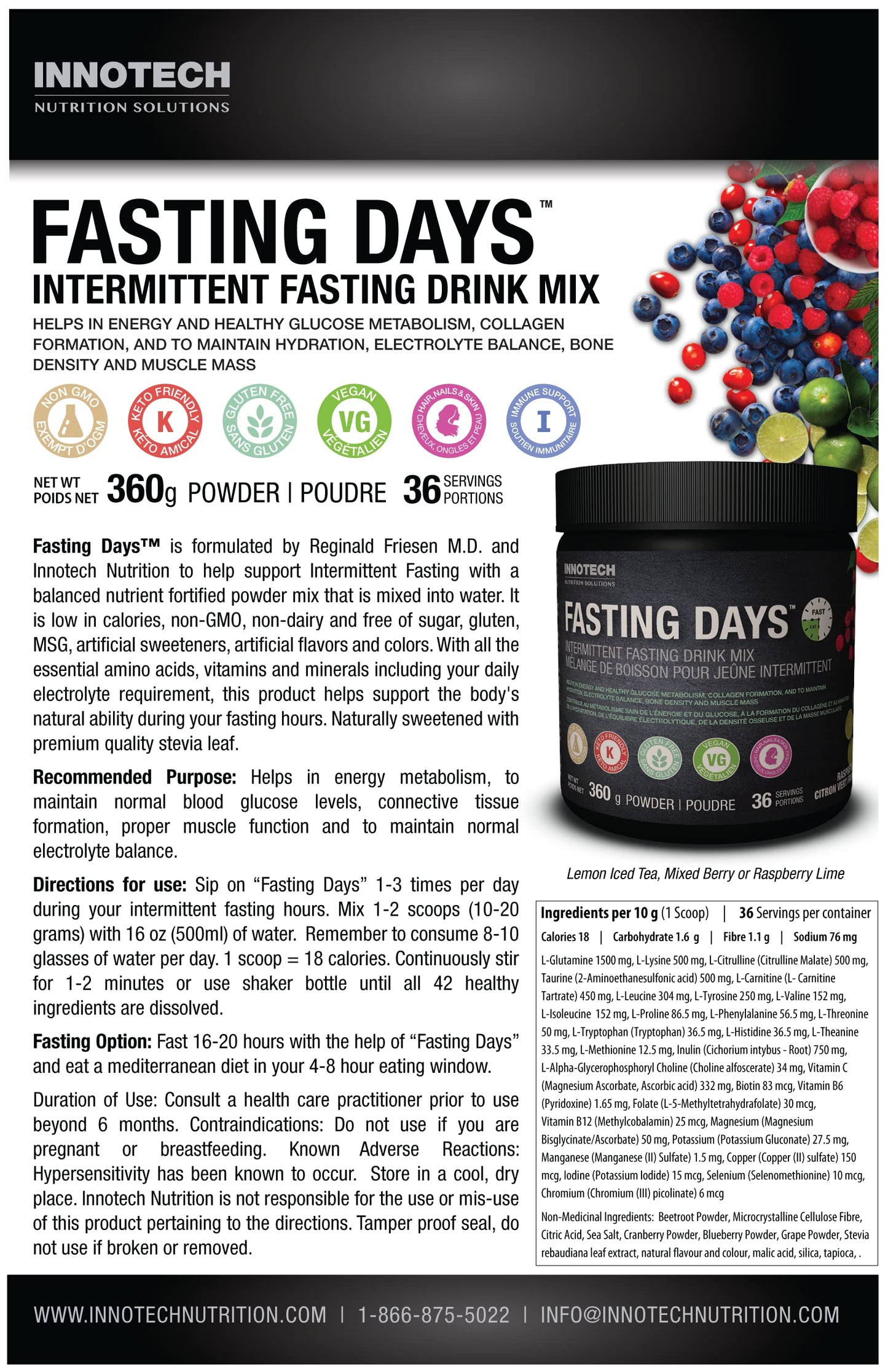 INNOTECH Nutrition Fasting Days Lemon Iced Tea Drink Mix – Intermittent Fasting (360 g) | 42 Ingredients
