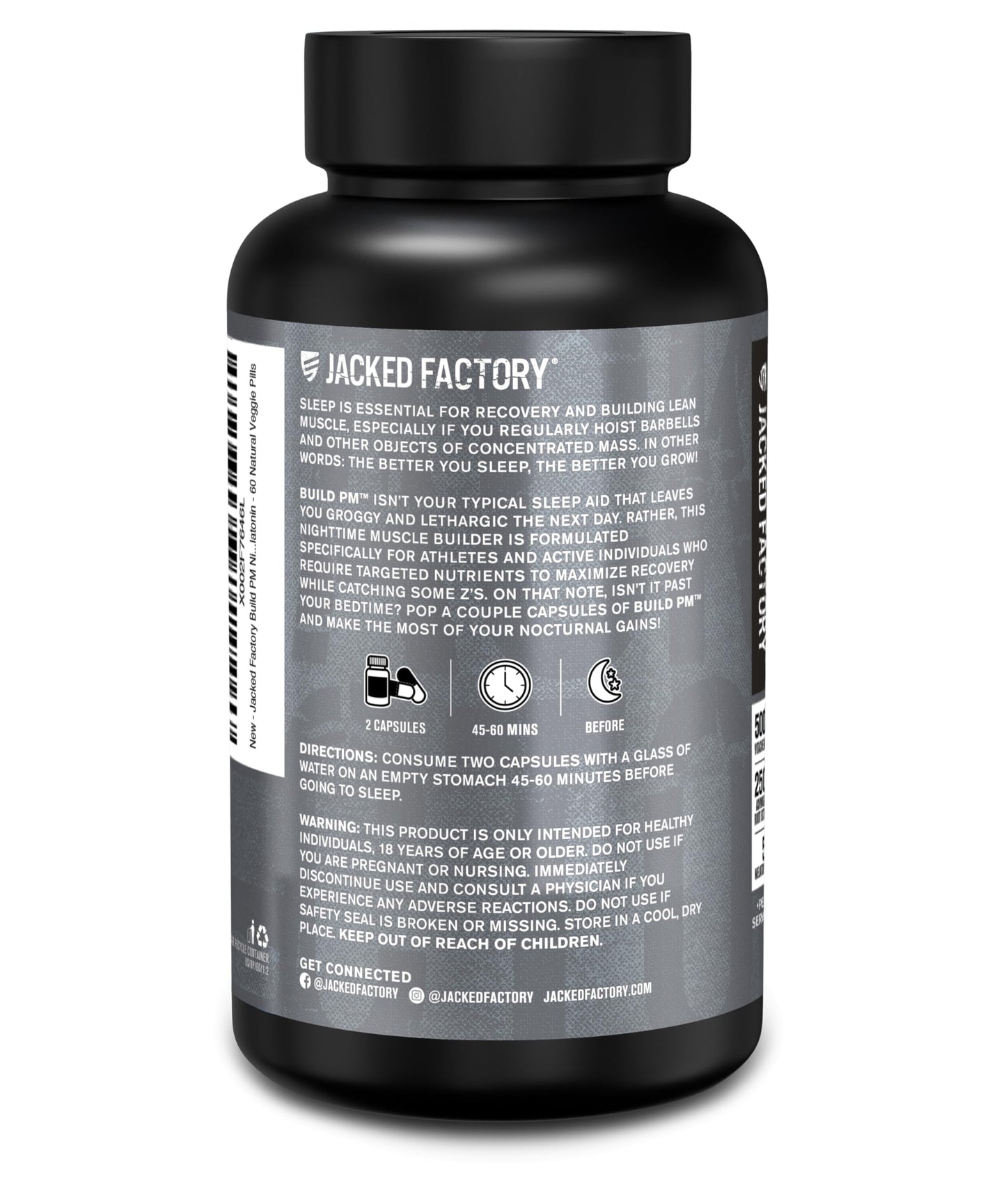 Jacked Factory Build PM Night Time Muscle Builder & Sleep Aid – Tart Cherry, Ashwagandha, Melatonin – 60 Veggie Pills