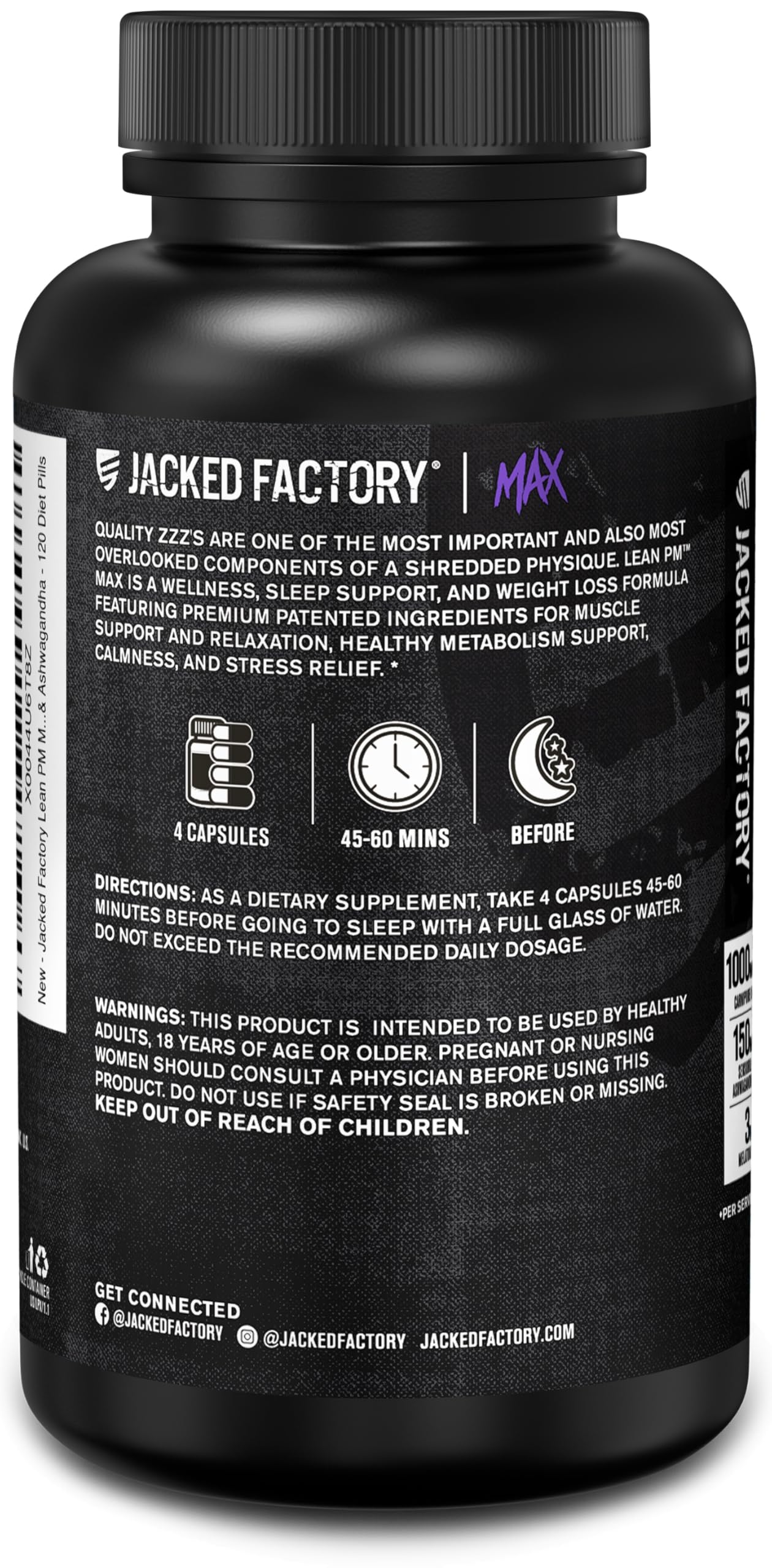 Jacked Factory Lean PM Max – Fat Burner & Sleep Support (120 Diet Pills)