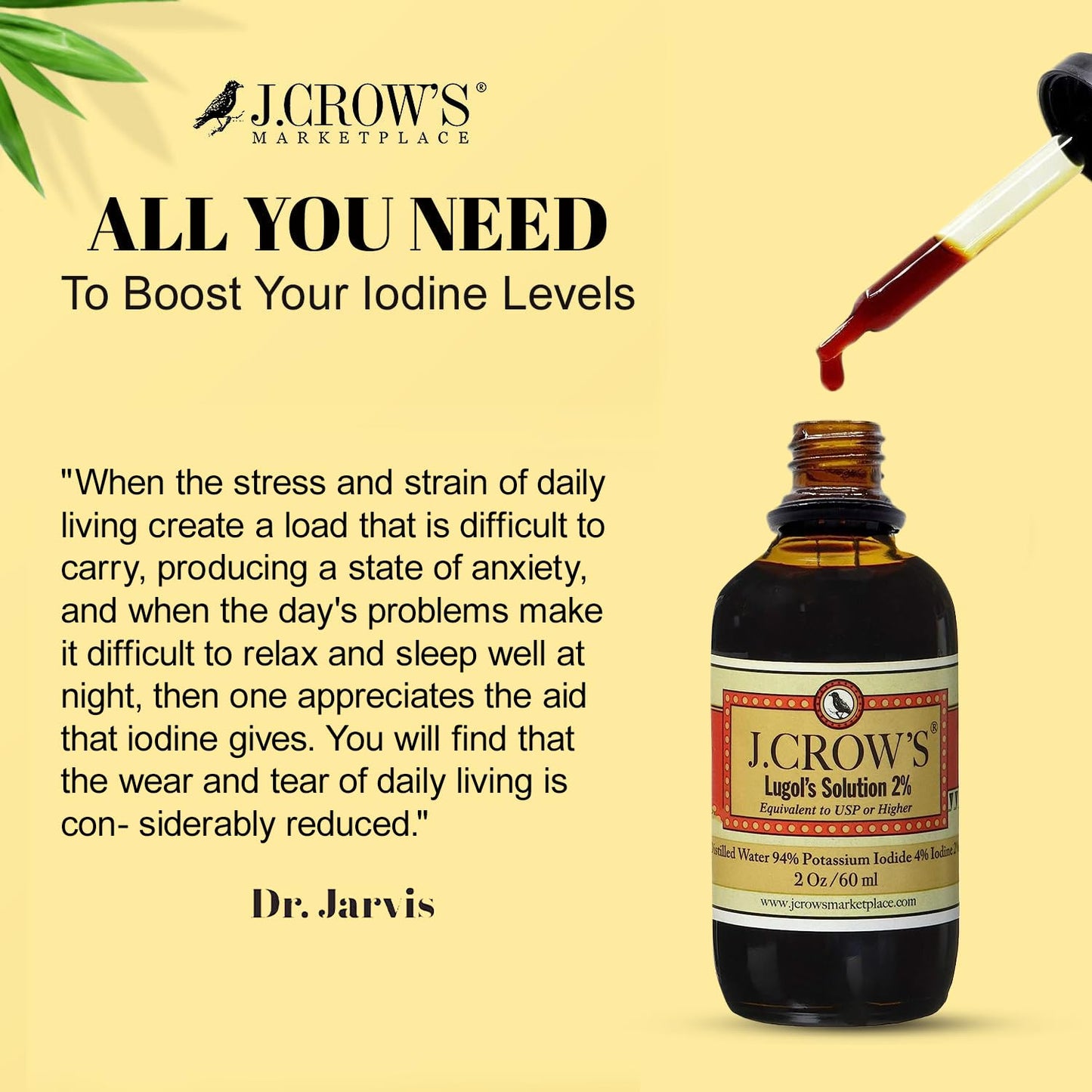 J.CROW'S Lugol's 2% Iodine Solution – 2 oz Bottle (6-Pack) – Gluten-Free, Alcohol-Free, No Expiration