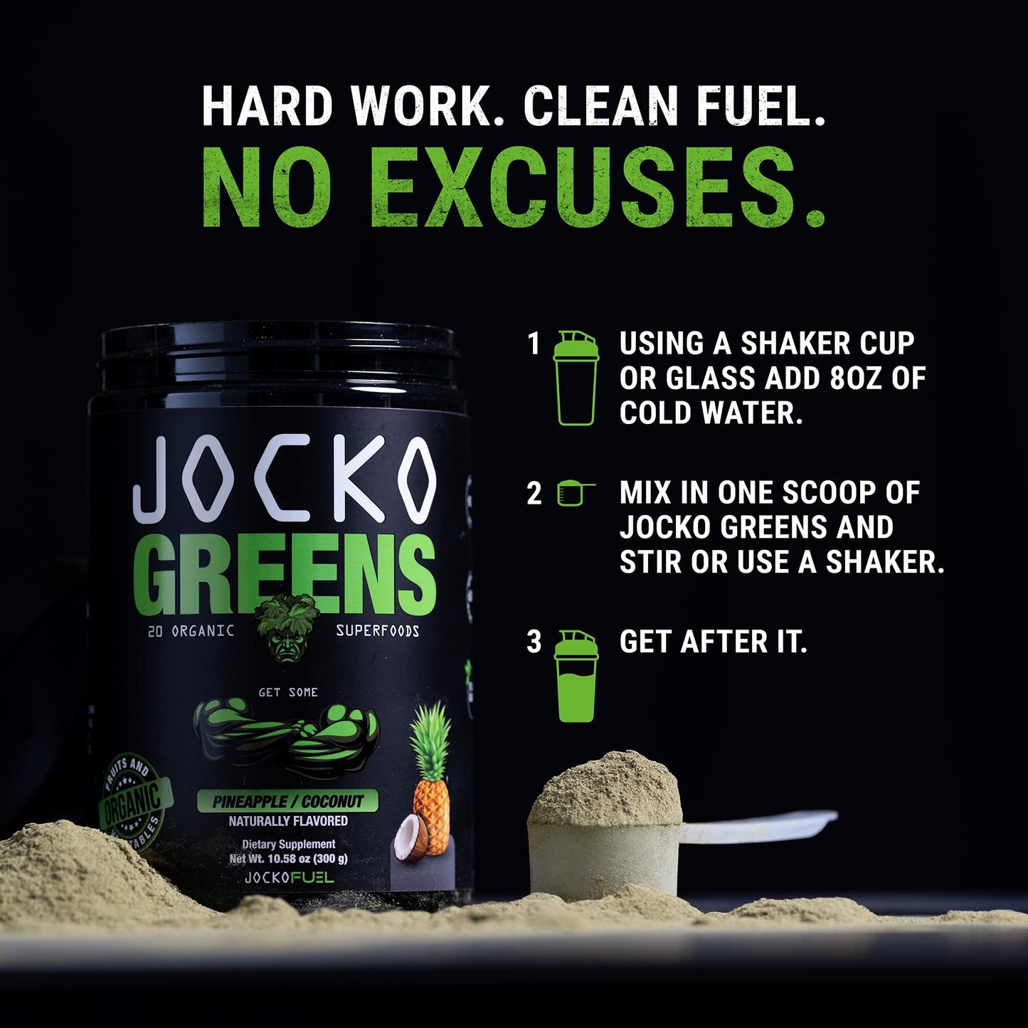 Jocko Fuel Daily Greens Powder – Premium Organic Greens with Probiotics (30 Servings)