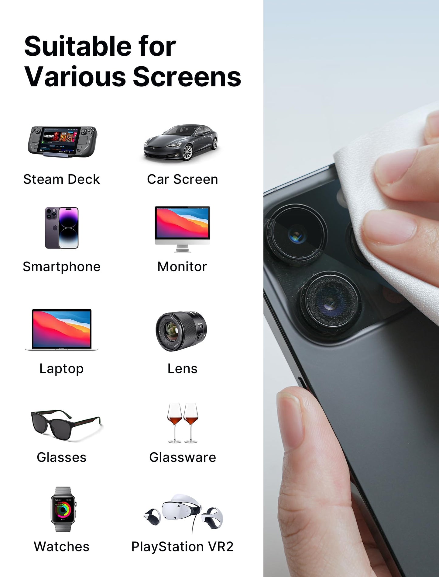 JSAUX Microfiber Cleaning Cloth (100 Total) for Switch 2| Eye Glass Disposable Clean Cloth| Safe for Lens, Eyeglasses, Glasses, Screens, Camera, iPad, iPhone, Phone, Steam Deck, LCD TV Screen and More