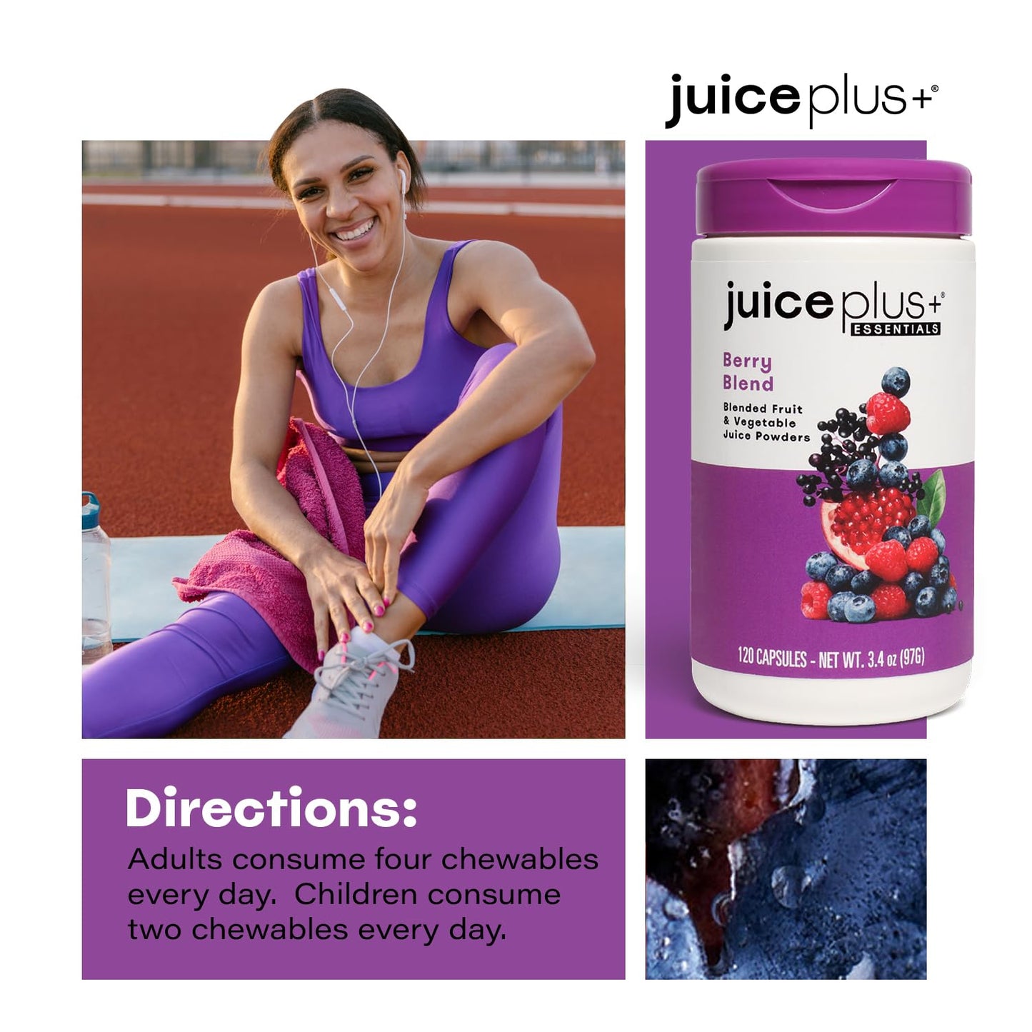Juice Plus+ Berry Blend Soft Chews – Daily Nutrition from 12 Plants for Adults & Kids (1 Month, 30 Chews)