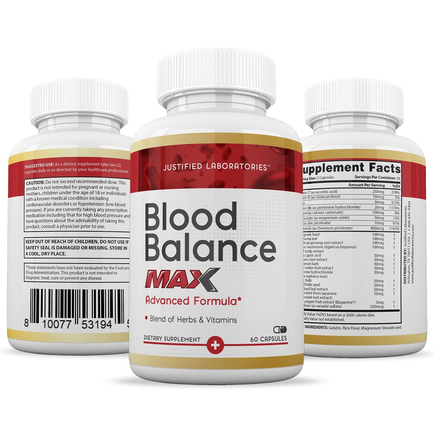Justified Laboratories Blood Balance Max 1295MG 3-Pack - 180 Capsules