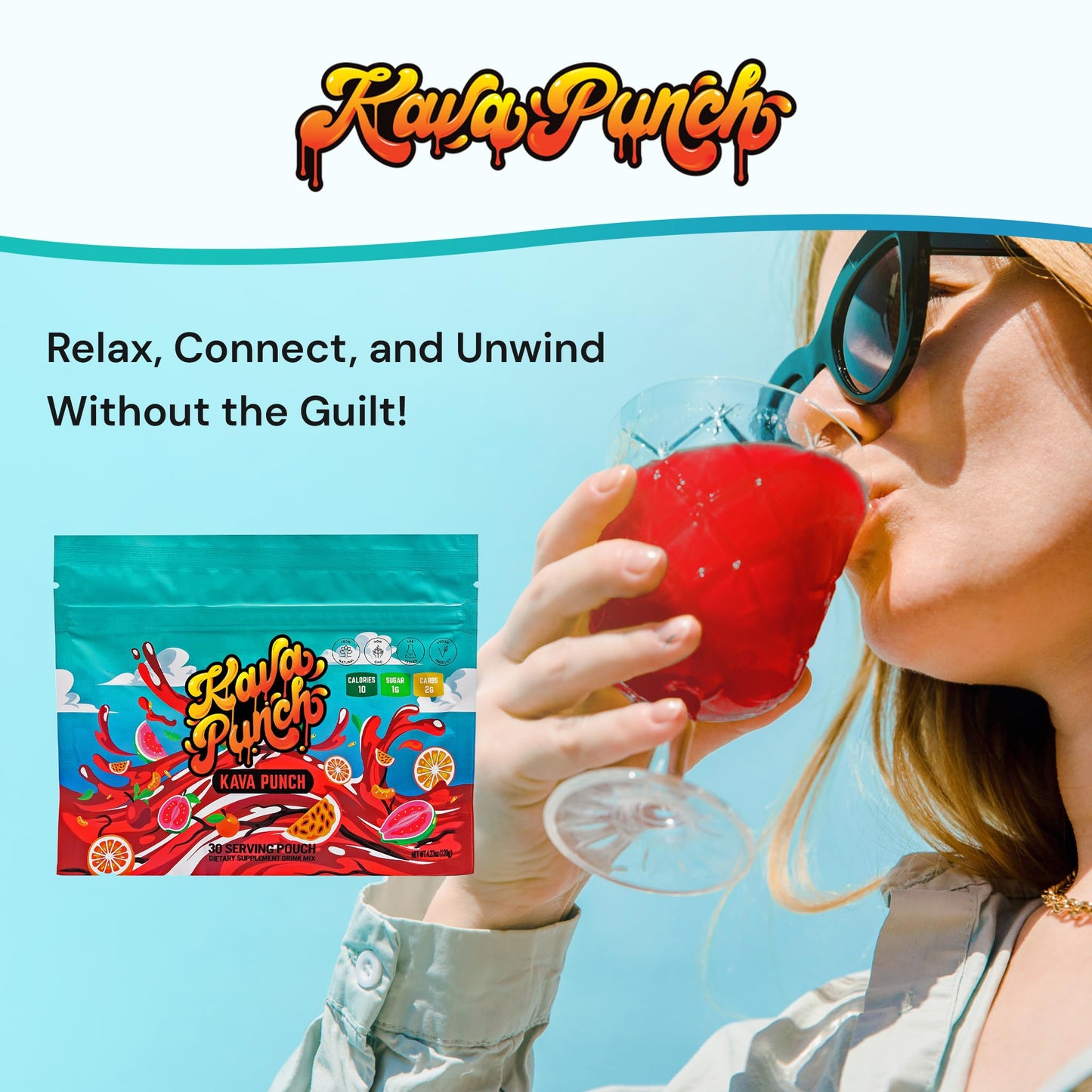 KAVA PUNCH Relaxation Powder – 30 Servings, Premium Kava Kava Extract, Non-Alcoholic Drink Mix