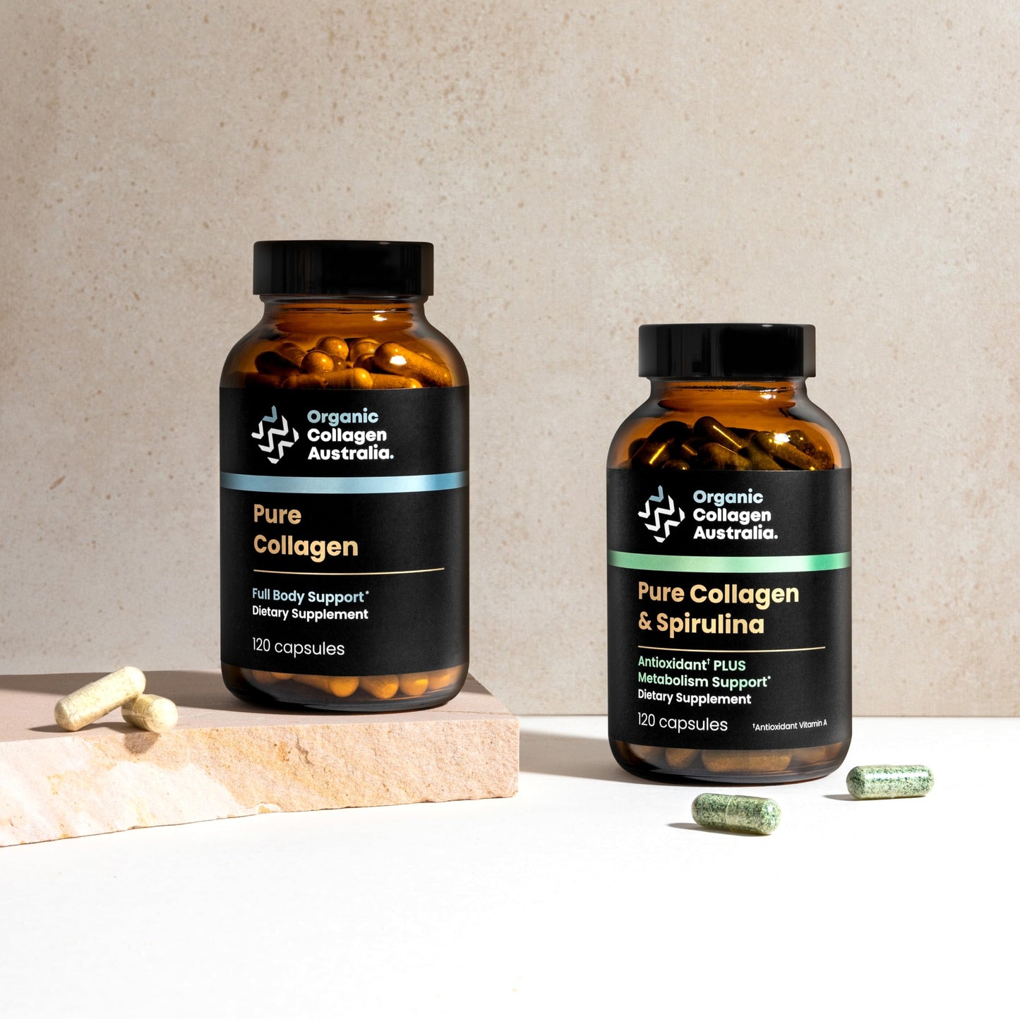 Organic Collagen Australia – Pure Collagen & Spirulina Capsules (120 Capsules)