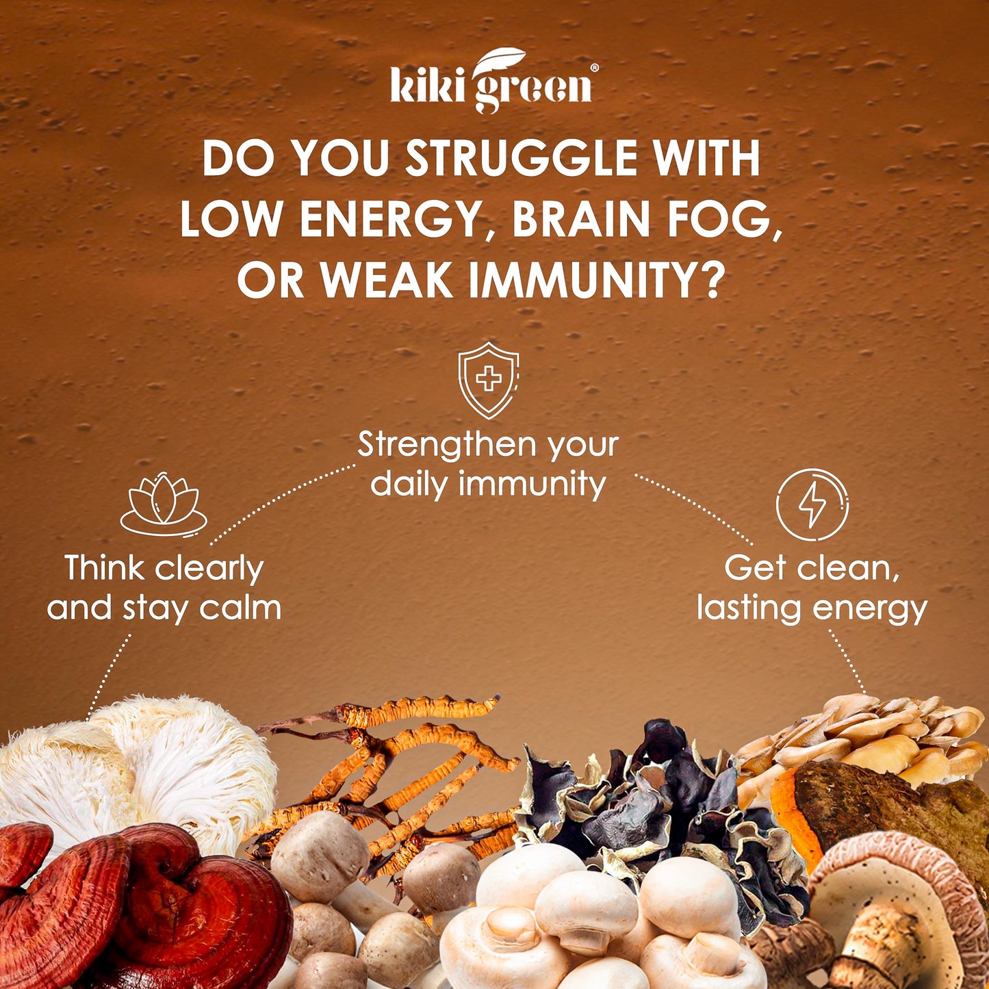 KIKI Green 8 Mushrooms Powder Extract – Focus & Energy Blend, 8 oz