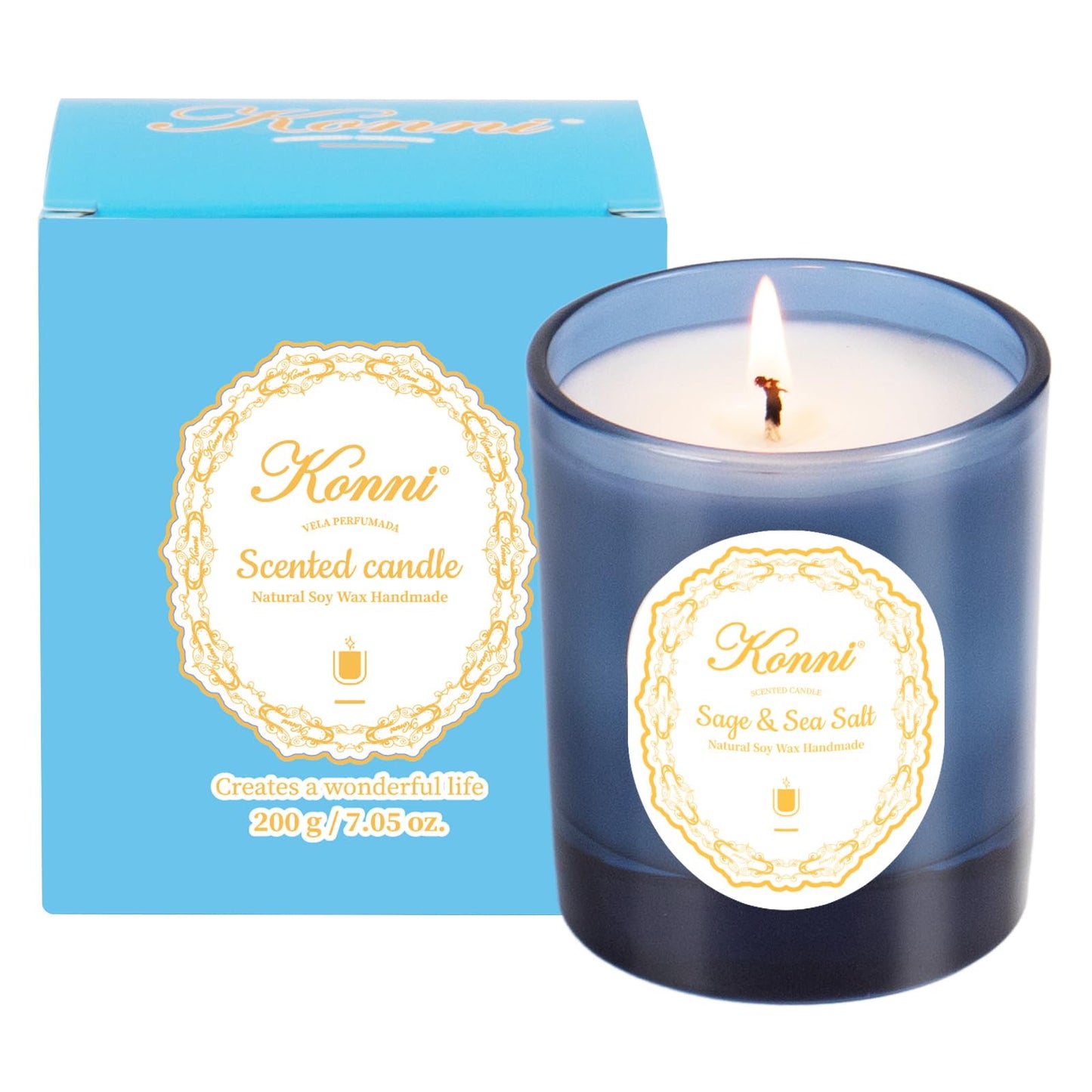 KONNI Scented Candles – Sage Sea Salt Soy Jar Candle, 7.4oz, 40h Burn