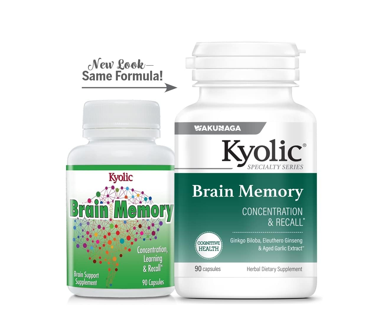 Kyolic Specialty Series Brain Memory - Concentration & Recall, 90 Capsules | Aged Garlic Extract + Ginkgo Biloba