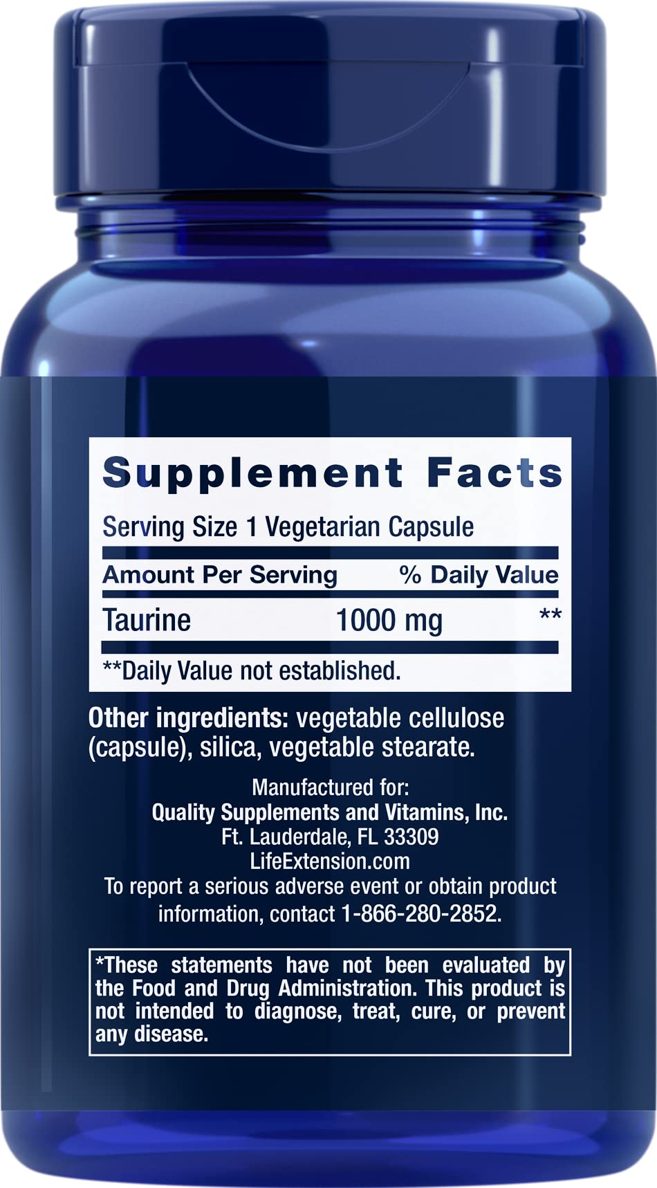 Life Extension Taurine 1,000 mg – 90 Veg Capsules (Pack of 2)