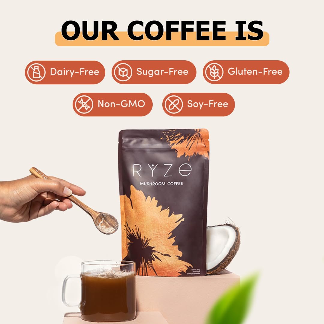 RYZE n Shine Bundle – USDA Organic Mushroom Coffee + Probiotic Creamer | 6 Adaptogenic Mushrooms, MCT Oil, 30+30 Servings