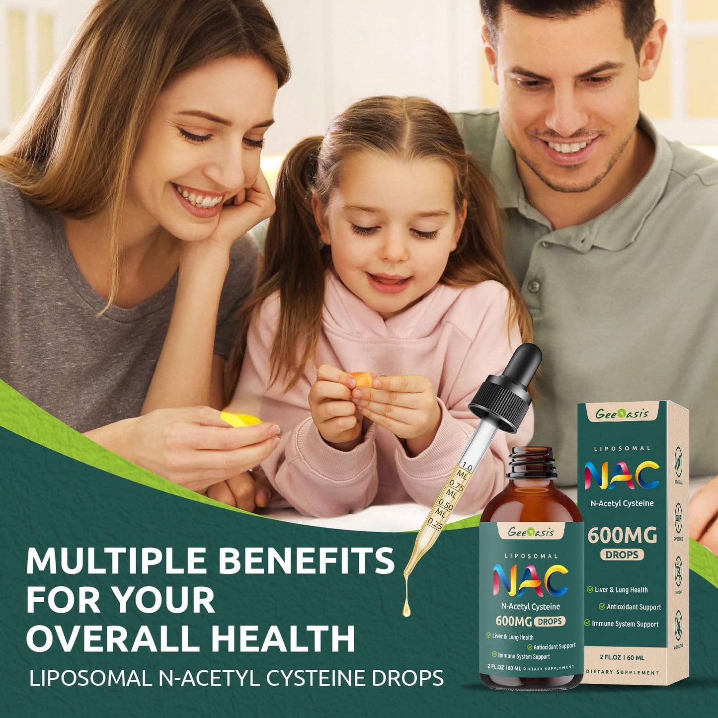 Liposomal NAC Liquid Drops 600 mg with Quercetin & Zinc – Immune, Lung & Liver Support (2x2 oz)