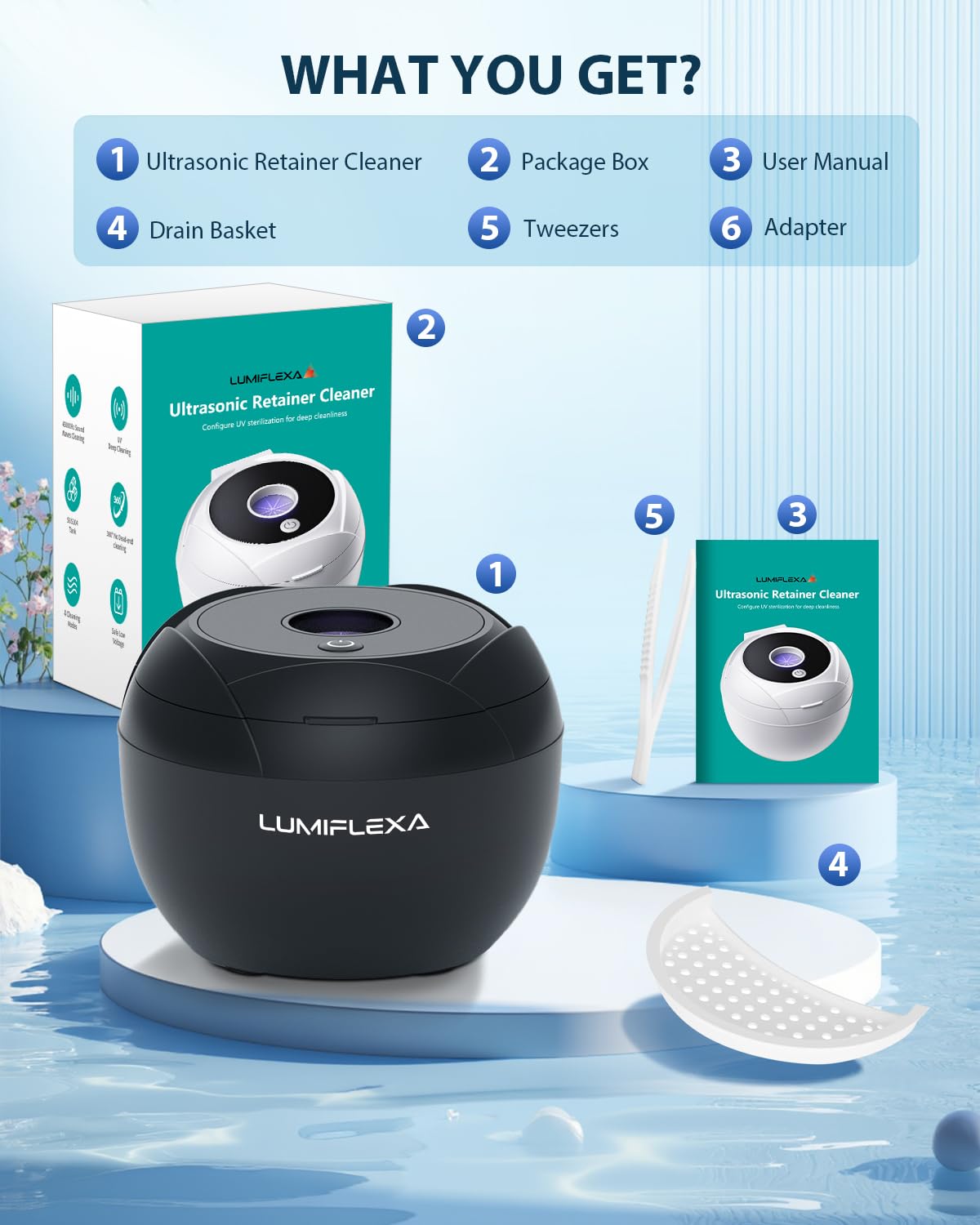 Lumiflexa Ultrasonic Retainer Cleaner 45kHz - 4 Modes, 200ml (Black)