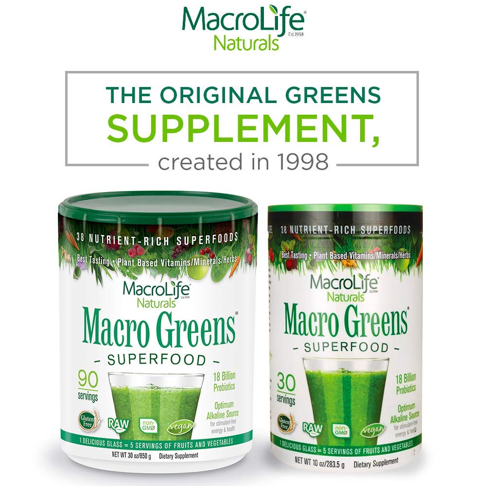 MacroLife Naturals Macro Greens Powder – 38-in-1 Superfood, Probiotics & Digestive Support | 10oz