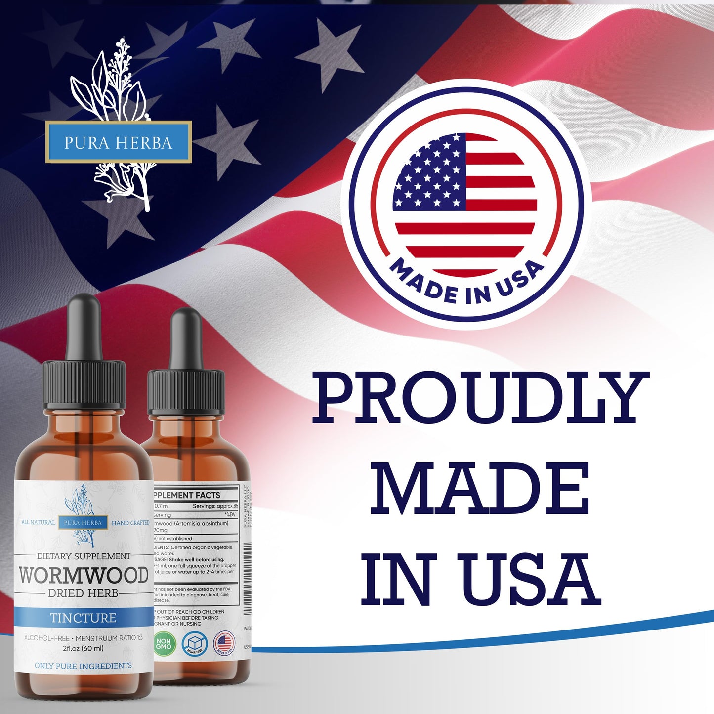 Wormwood Organic Tincture for Digestive Health - Alcohol-Free, Made in USA | 2 Fl Oz