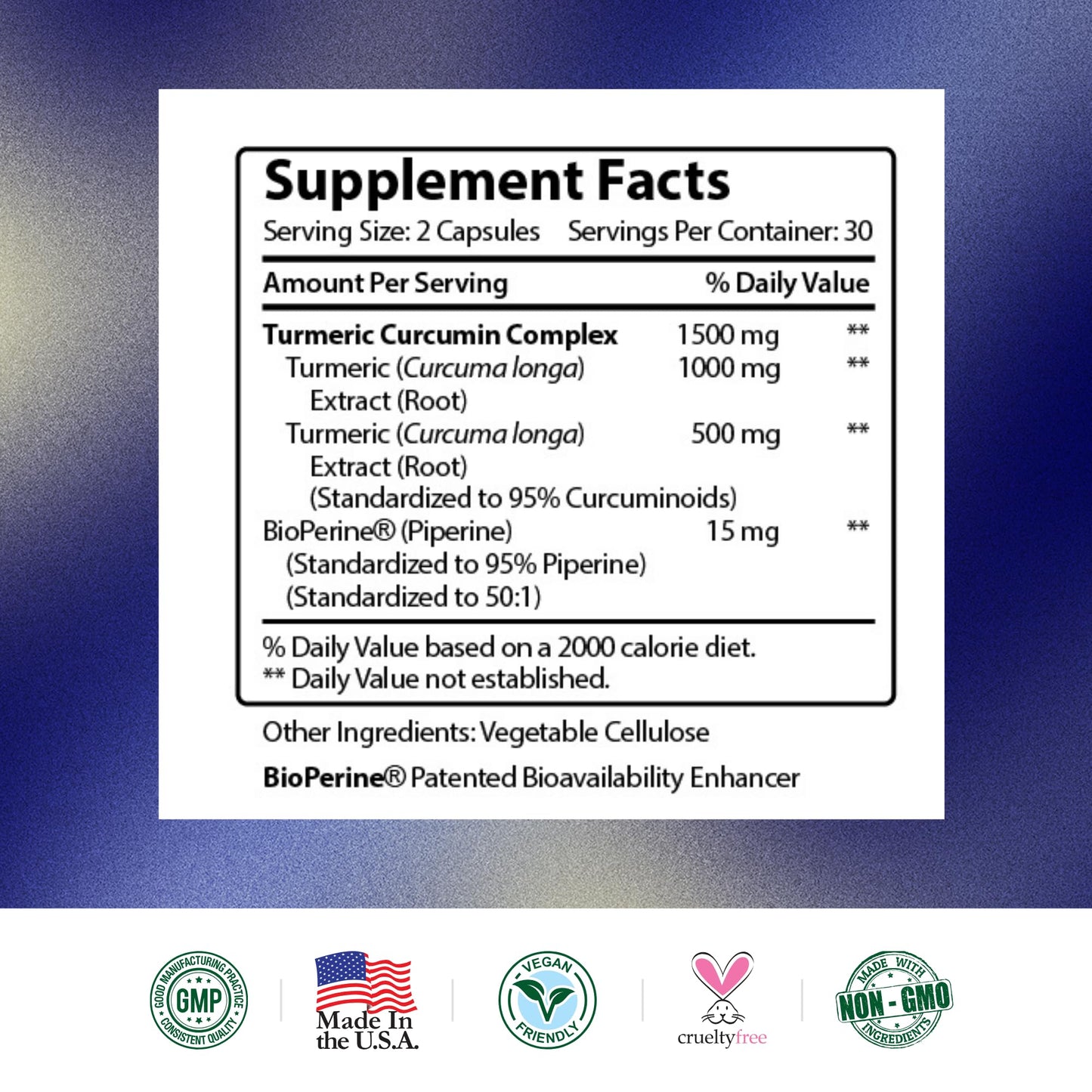 Research Verified Turmeric Curcumin with BioPerine — 60 Capsules — Made in USA