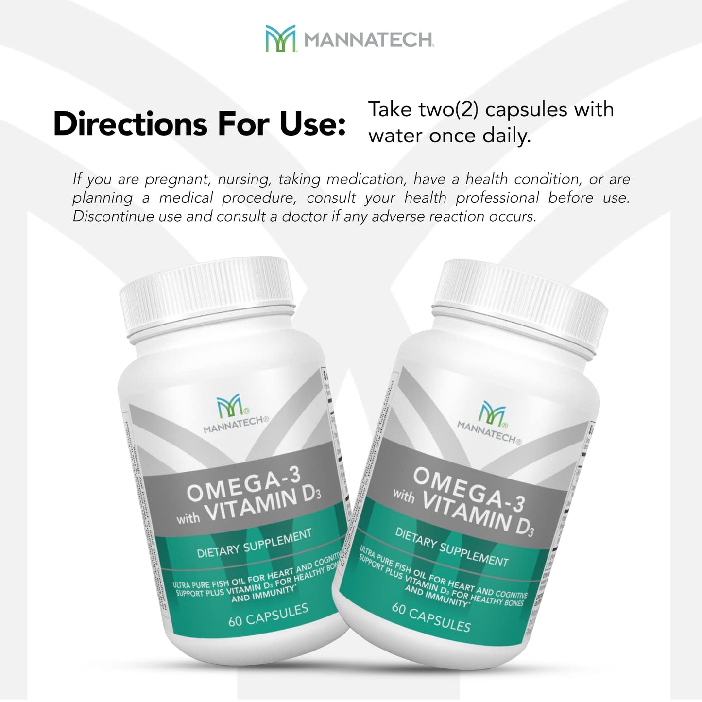 Mannatech Omega-3 with Vitamin D3 – Bone, Heart & Brain Health | Pure Fish Oil