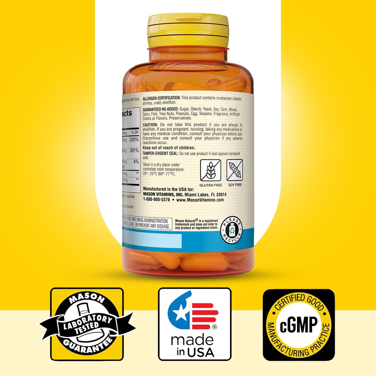 MASON NATURAL Glucosamine Chondroitin 1500/1200 with Vitamin C – 280 Capsules (3 Month Supply)