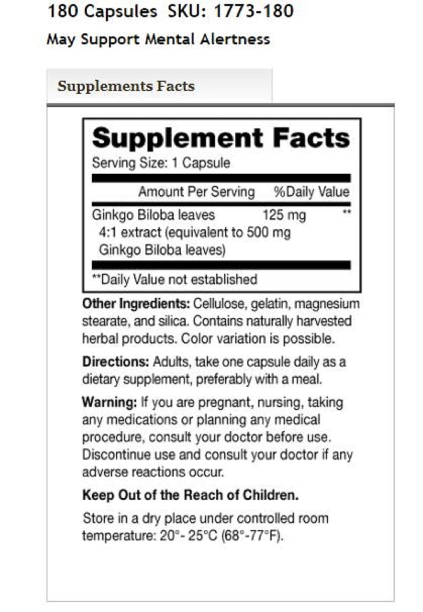 Mason Vitamins Ginkgo Biloba 500 mg – 360 Gelatin Capsules (Pack of 2 Bottles)