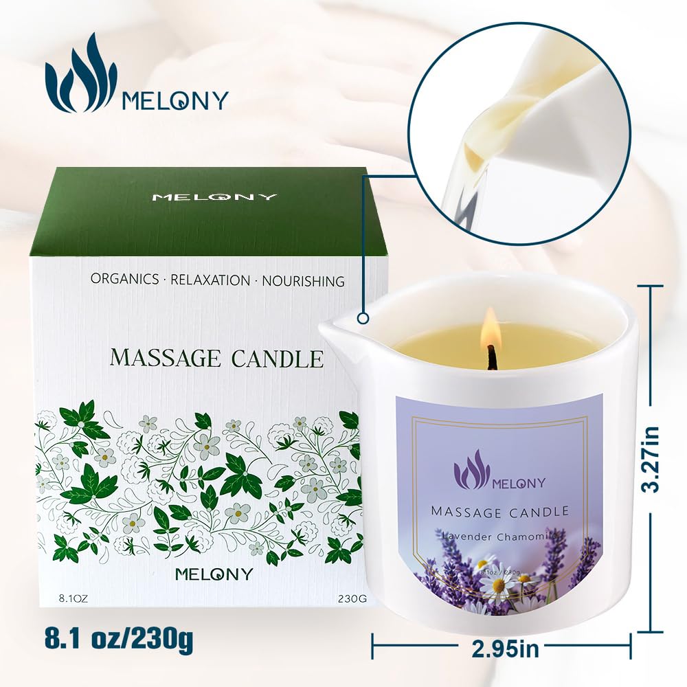 MELONY Luxury Massage Candle – Lavender Chamomile, 8.1OZ | 4-in-1 Moisturising Candle
