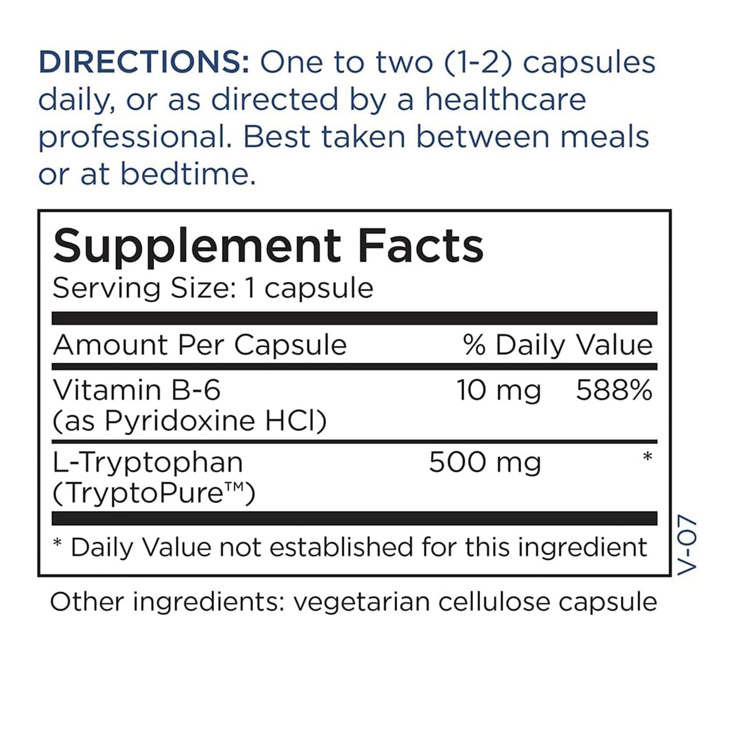 Metabolic Maintenance L-Tryptophan 500mg – Free-Form, Vitamin B6 | 60 Vegan Capsules