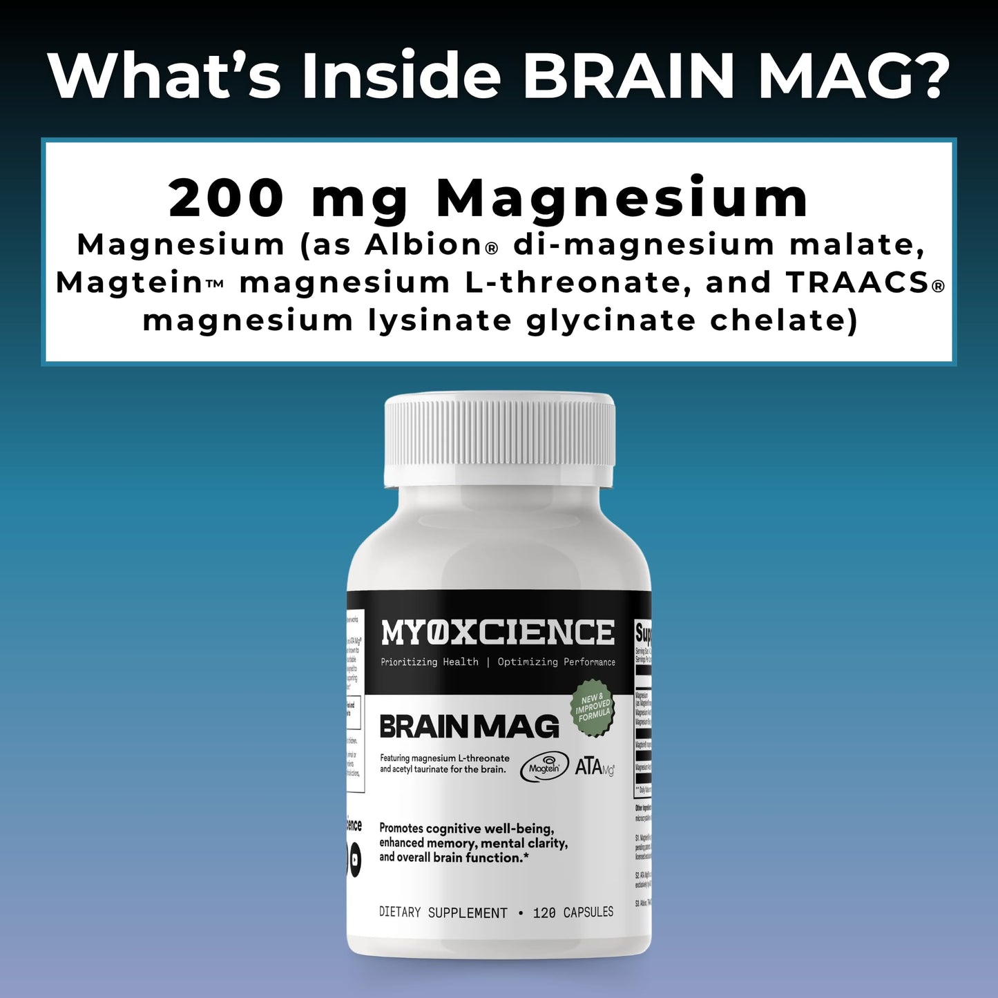 Magnesium L-Threonate + ATA Mag + Magnesium Glycinate | Cognitive Support, Memory & Mental Clarity | 120 Capsules