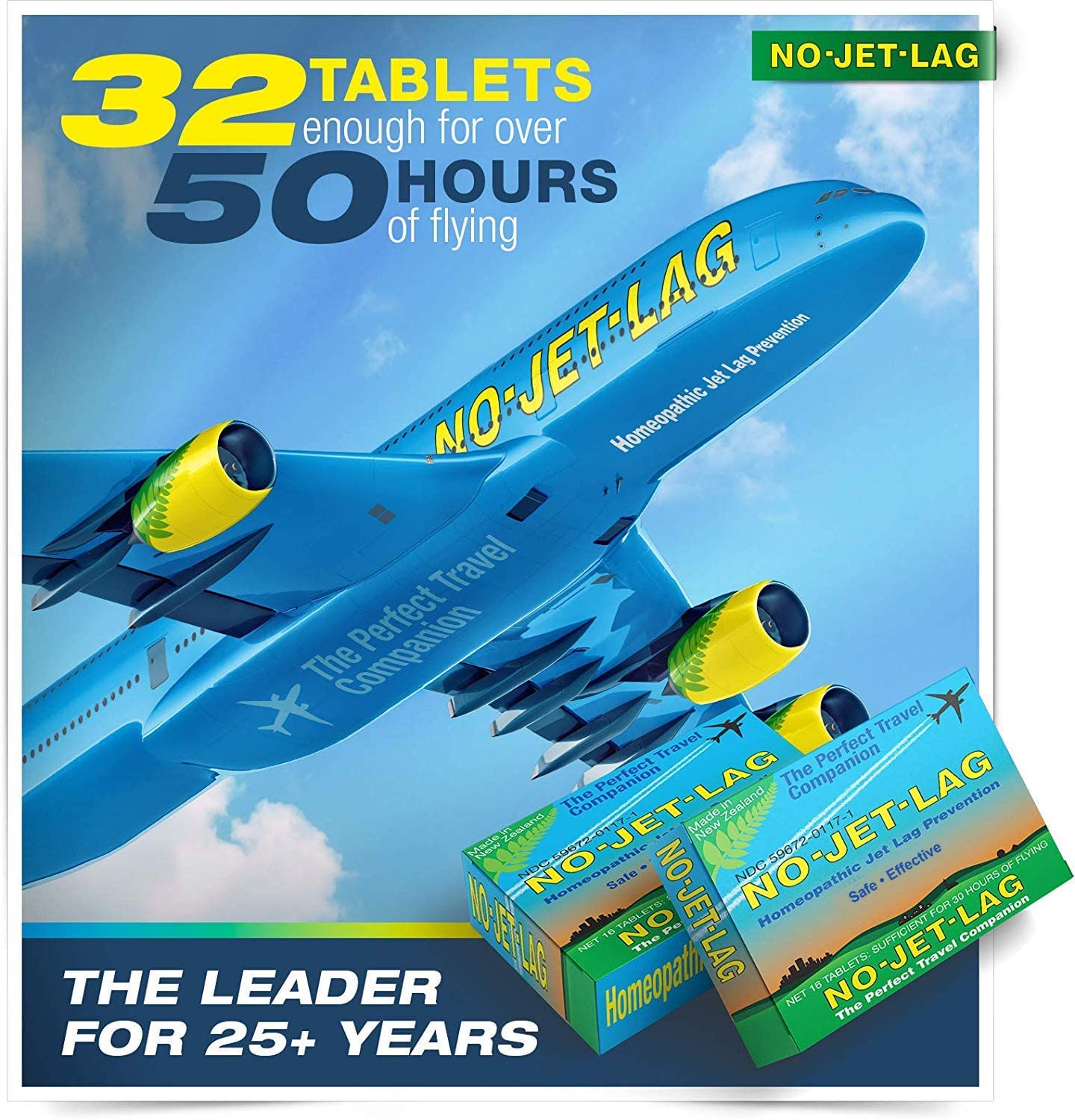 Miers Labs NO Jet Lag – Homeopathic Jet Lag Remedy, 2 Pack, 64 Chewables, Plant-Based