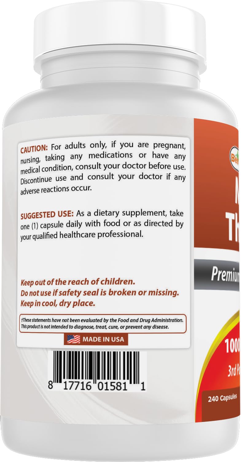 Best Naturals Milk Thistle Extract 1000mg - 240 Capsules | Non-GMO Gluten Free