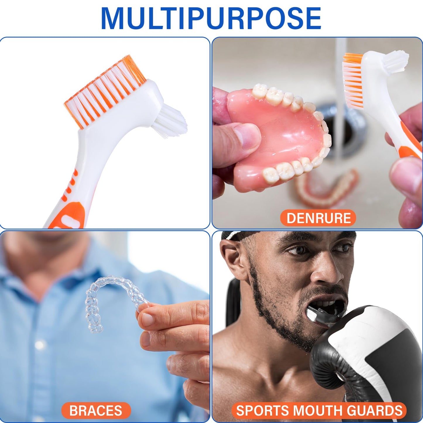 Mimorou 12 Pcs Denture Brush Set - Double-Sided, Soft Bristles, Non-Slip Handle