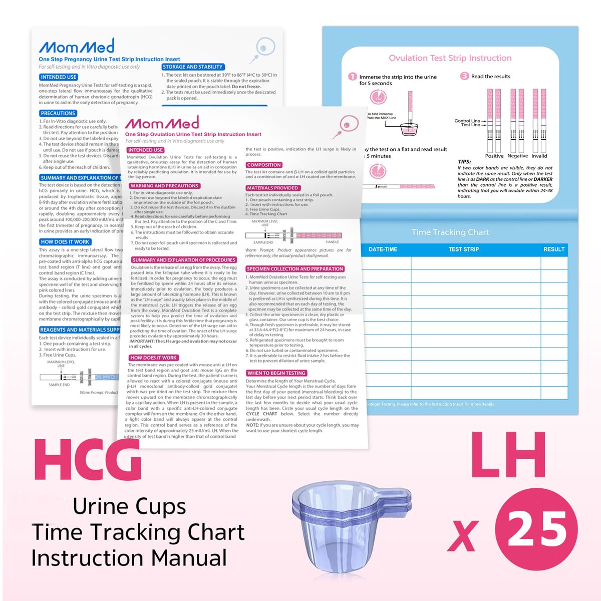 MomMed LH25 Ovulation Test Strips - 25 Cups, 99% Accurate | Pink