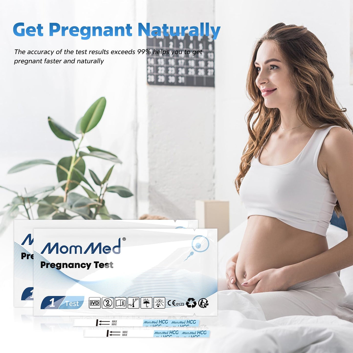MomMed Pregnancy Test Strips – 25 HCG Tests for Early Detection, 99% Accurate, 25 Free Urine Cups, Bulk Home Use