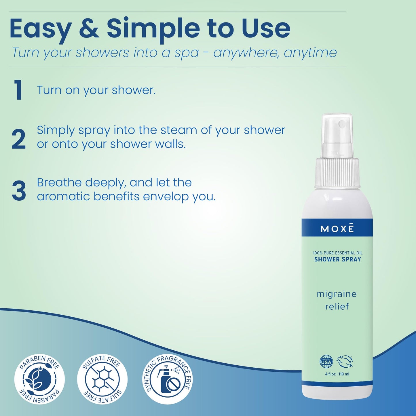 MOXE Migraine Relief Aromatherapy Shower Spray – Essential Oils for Headache & Tension Relief | Made in USA