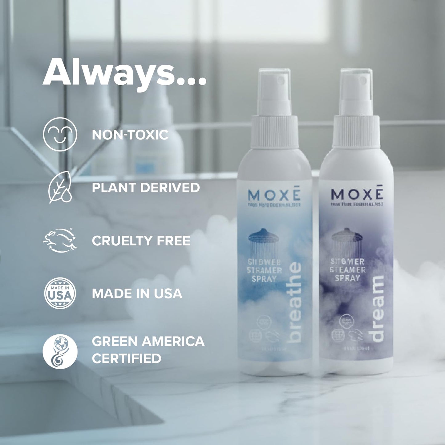 MOXE Shower Steamer Spray – Breathe & Dream Essential Oils, Made in USA (4 oz, 2 Pack)