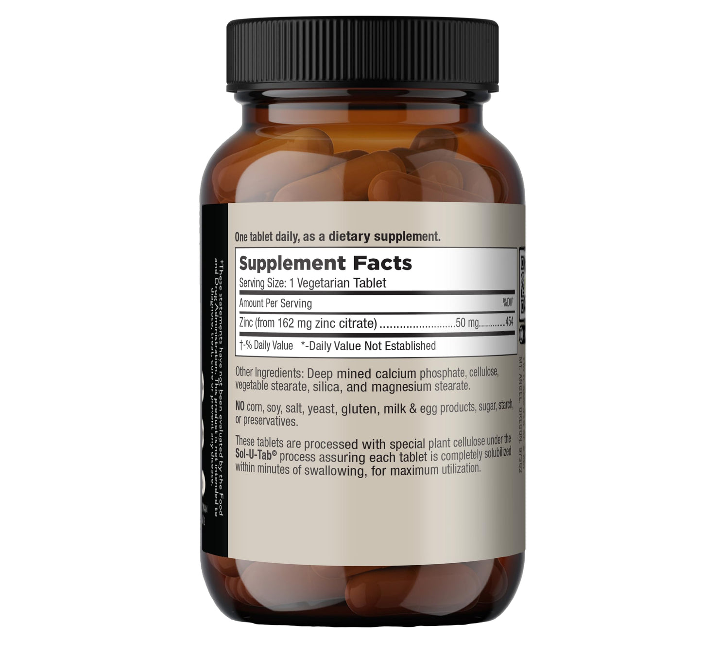 Mt. Angel Vitamins - Zinc Citrate 50mg - Zinc 50 mg Citrate Chelate - Natural Zinc Supplements Made in USA - 60 Vegetarian Tablets