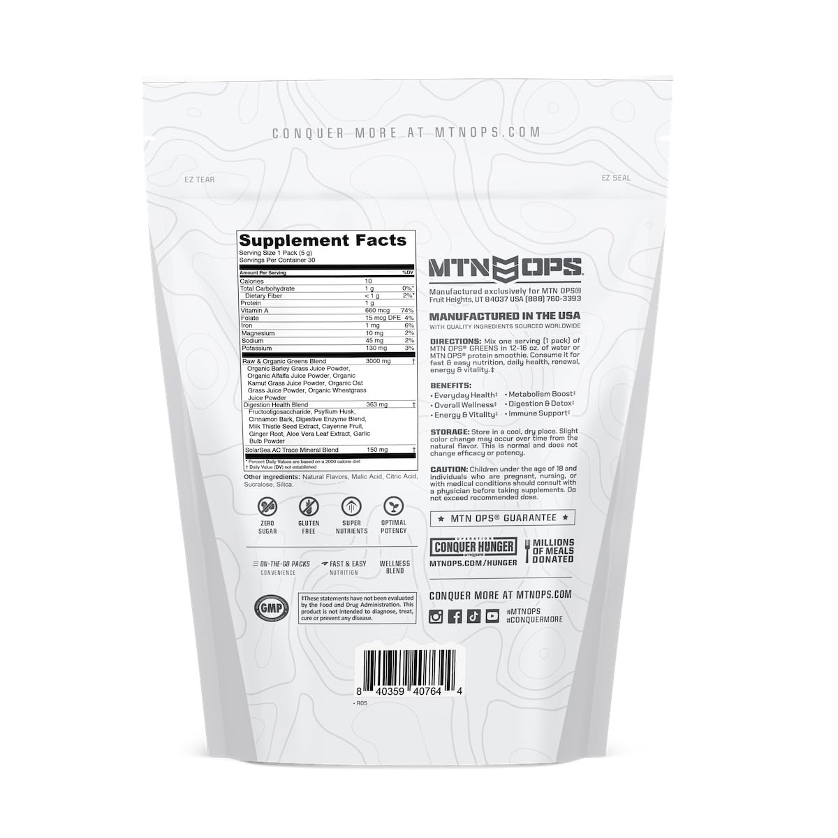 MTN OPS Super Greens – Immune Health & Energy Powder, 30 On-The-Go Packs