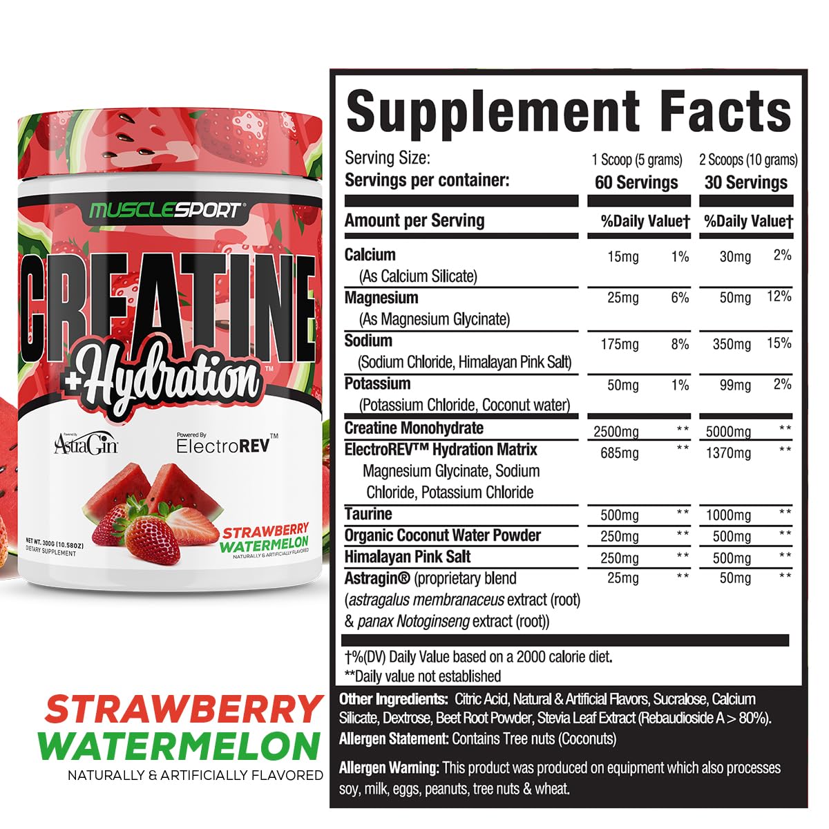Musclesport Creatine Hydration 300g Strawberry Watermelon – 5g Creatine per Serving
